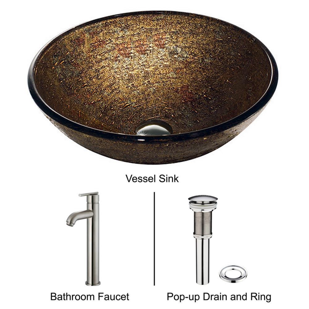 VIGO Glass Sink Copper Tempered Glass Vessel Round Bathroom Sink with ...