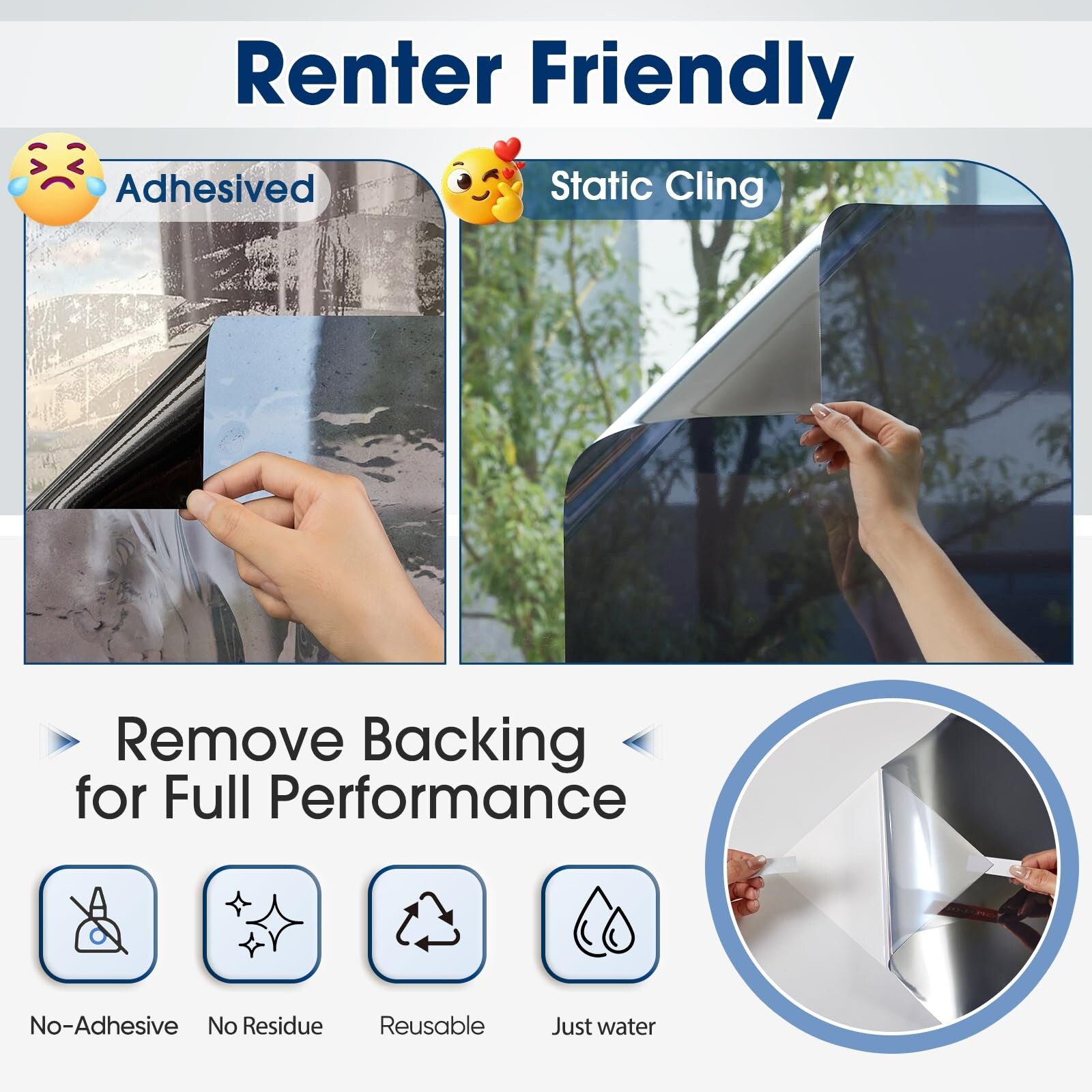 Aoibox Black One Way Reflective Static Cling Window Privacy Film for ...