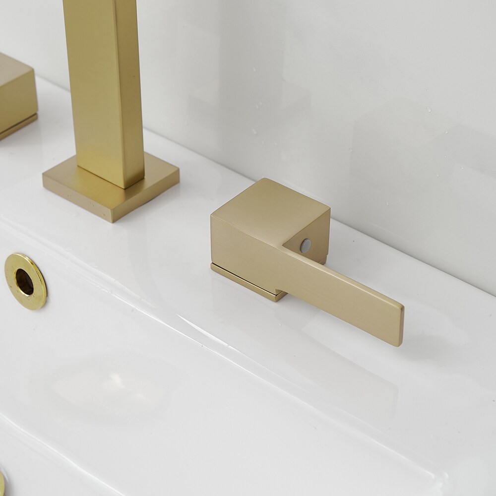 Brushed Gold Widespread Double Handle Mid-Arc Bathroom Faucet
