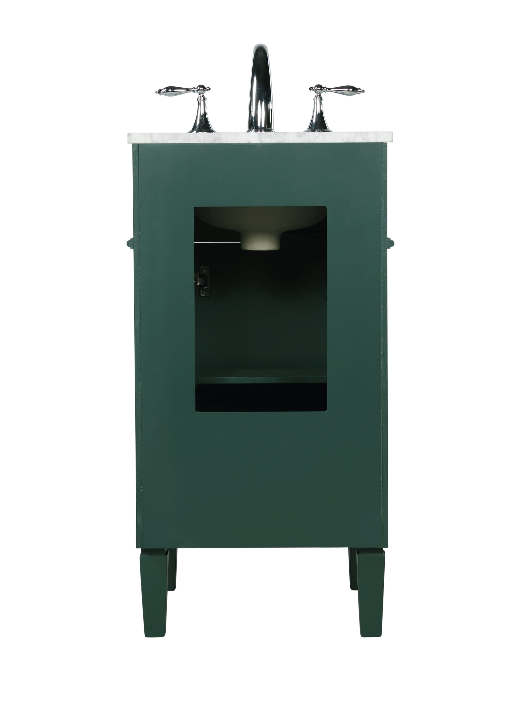 Green Single Sink Vanity with Carrara Marble Top, 18"