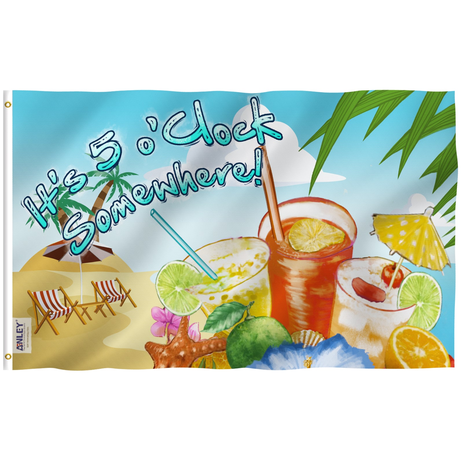 Anley A.FLAG.5OCLOCKDRINKS Sandy Beach Flag 5-ft W x 3-ft H Holiday Flag