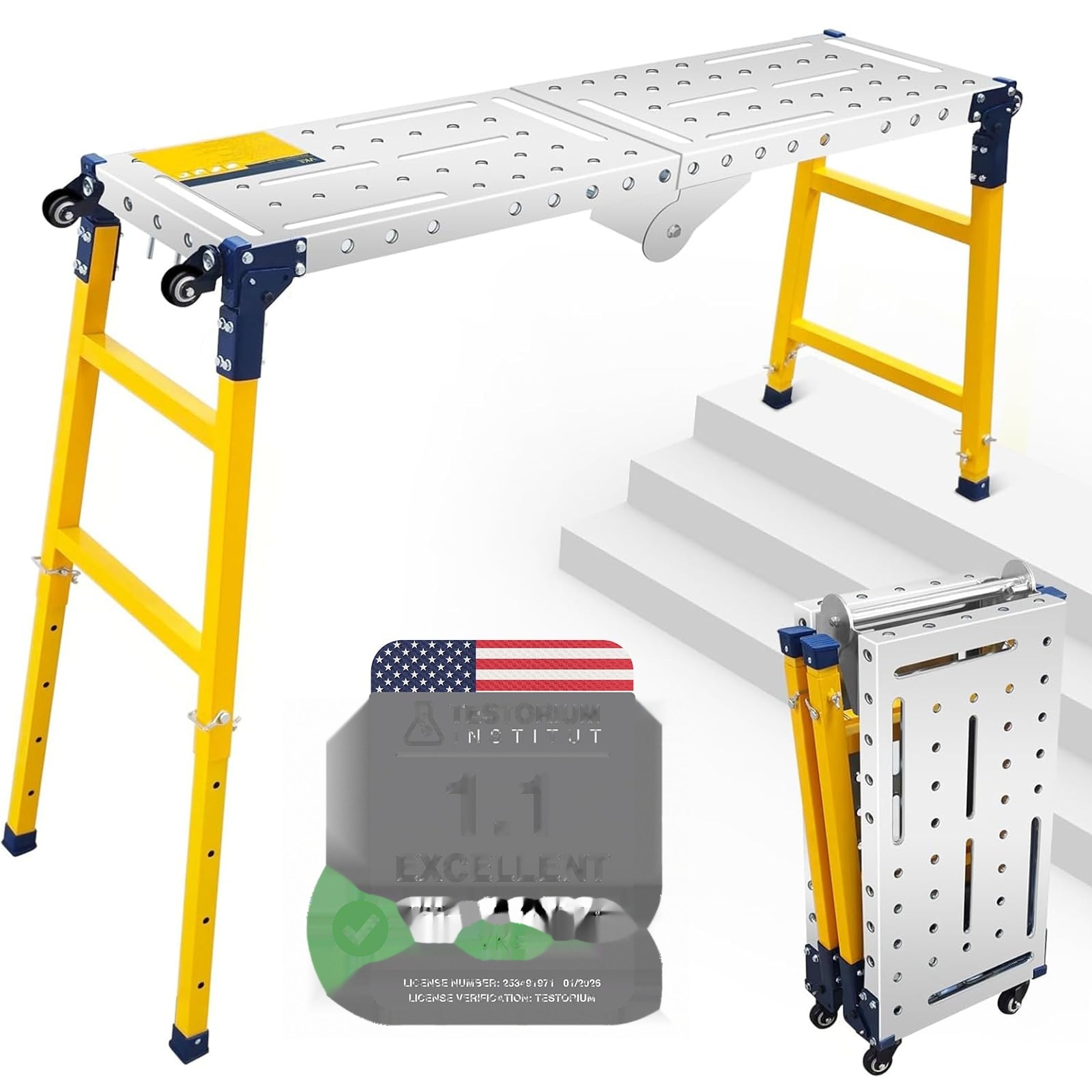 SenQWFa Galvanized Steel Large Work Platform Adjustable Height Folding Portable Platform with Rollers Supports Up to 1100 lbs for Scaffolding and #LDC0825C088