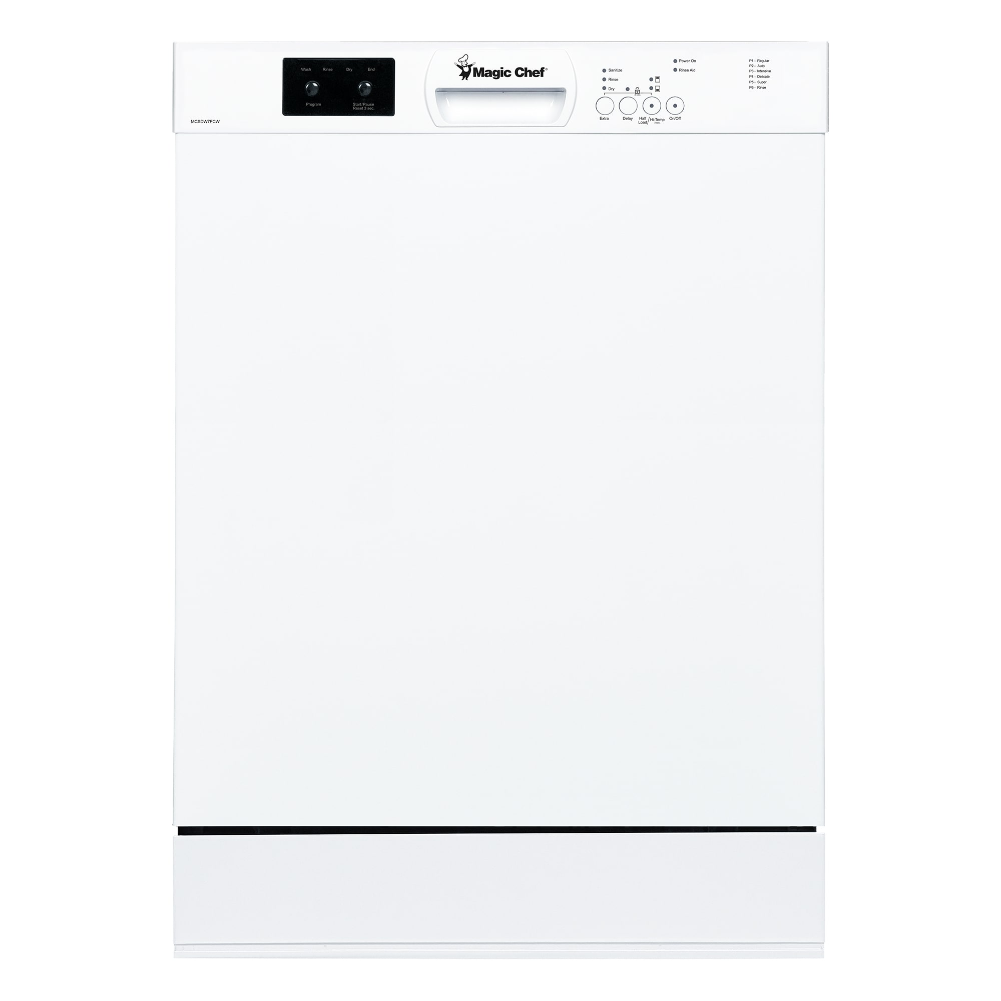 Magic Chef MCSDW7FCW 24-in Front Control Built-in Dishwasher With Third Rack ( White ) ENERGY STAR, 53-Decibel Standard Sound Level