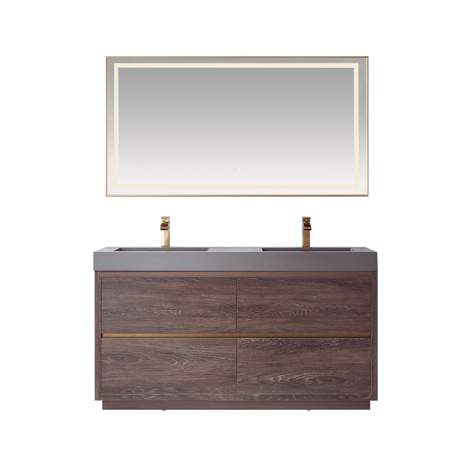 Vinnova Huesca 60 In North Carolina Oak Finish Double Sink Bathroom Vanity With Gray Engineered 9134