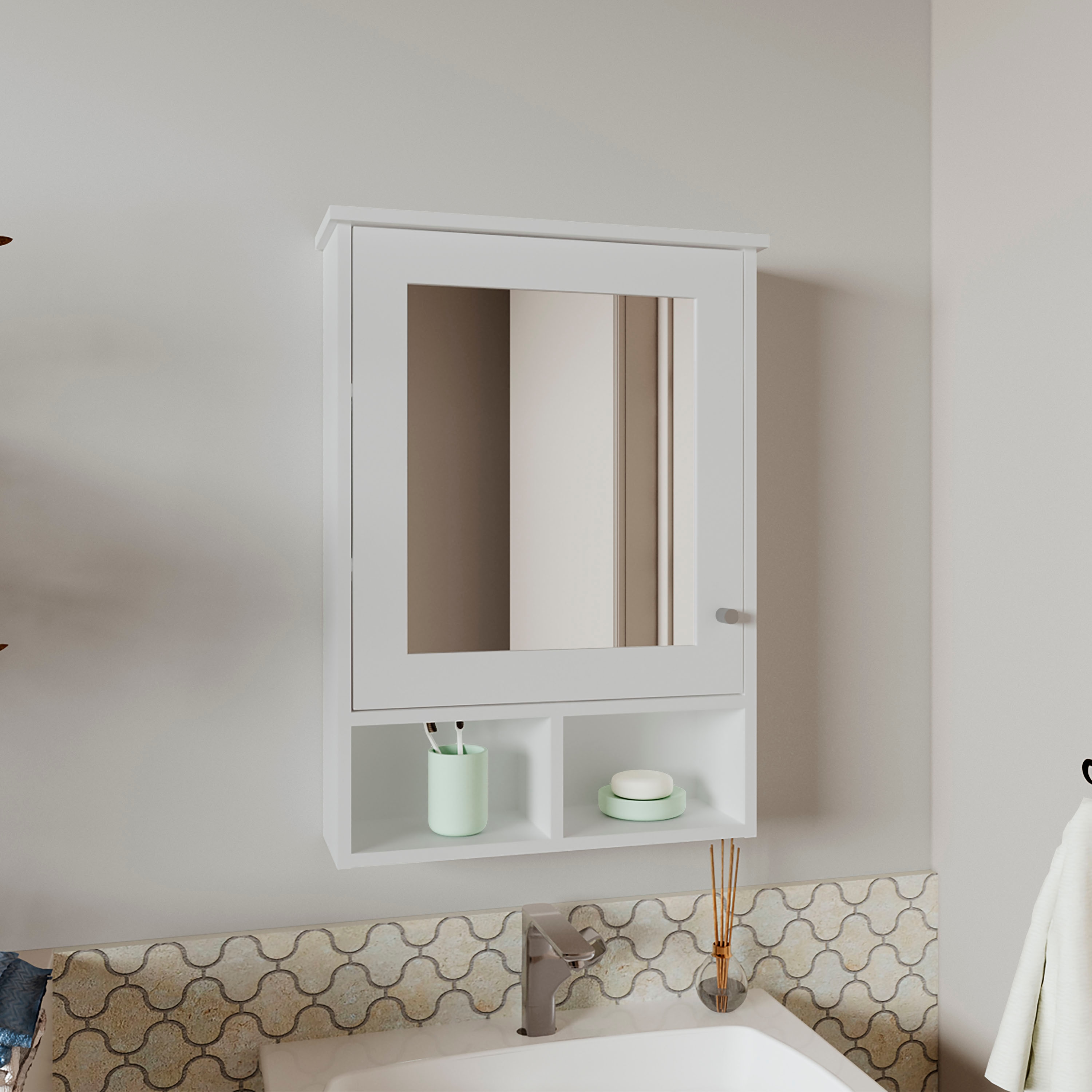 ZAKLOOP 29-inch White Wall-Mount Medicine Cabinet with Mirror Bathroom Wall Storage