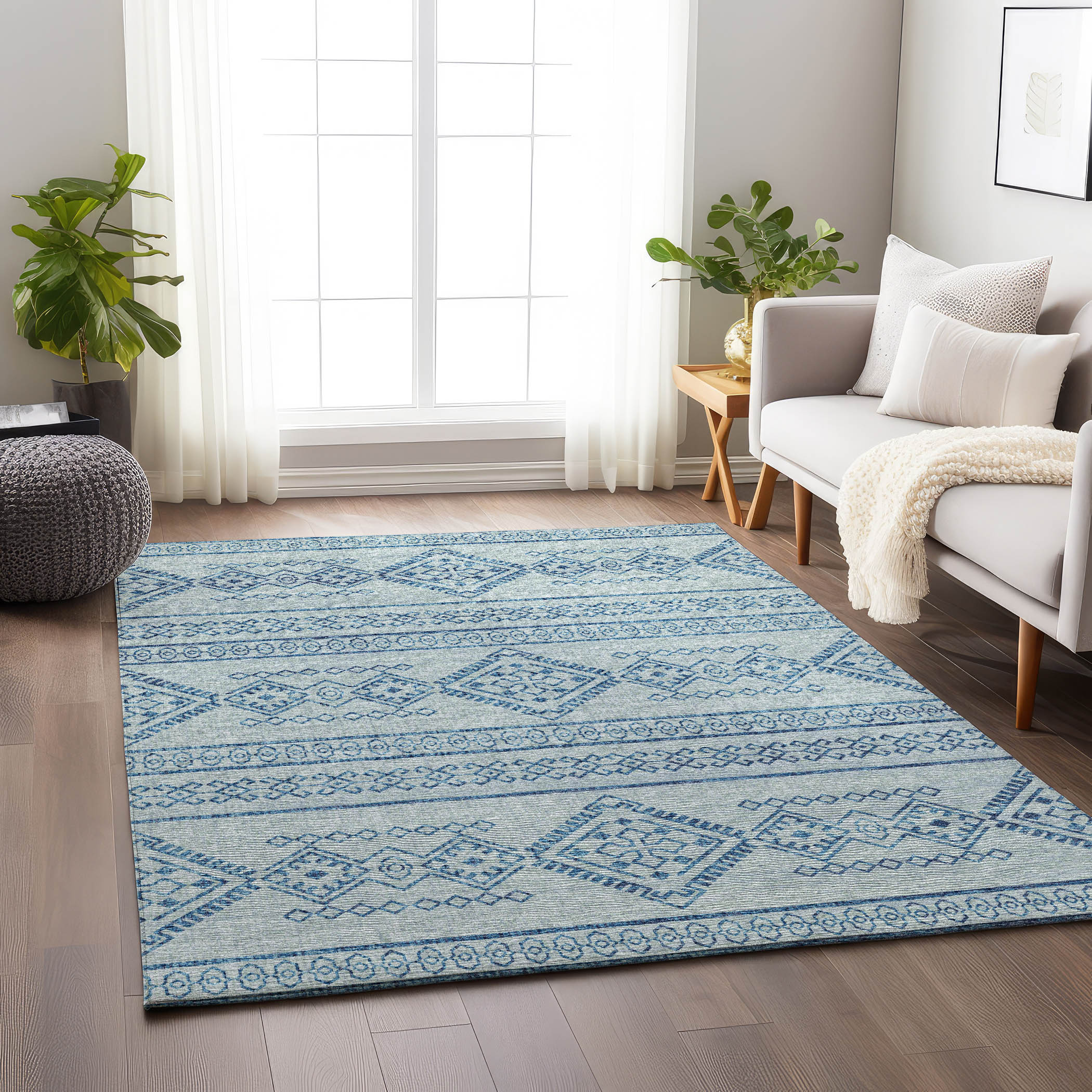 Addison Rugs AMF120BL8X10 Mayfield AMF120BL 8 x 10 (ft) Loomed Polyester Blue Rectangular Indoor Geometric Machine washable Area rug