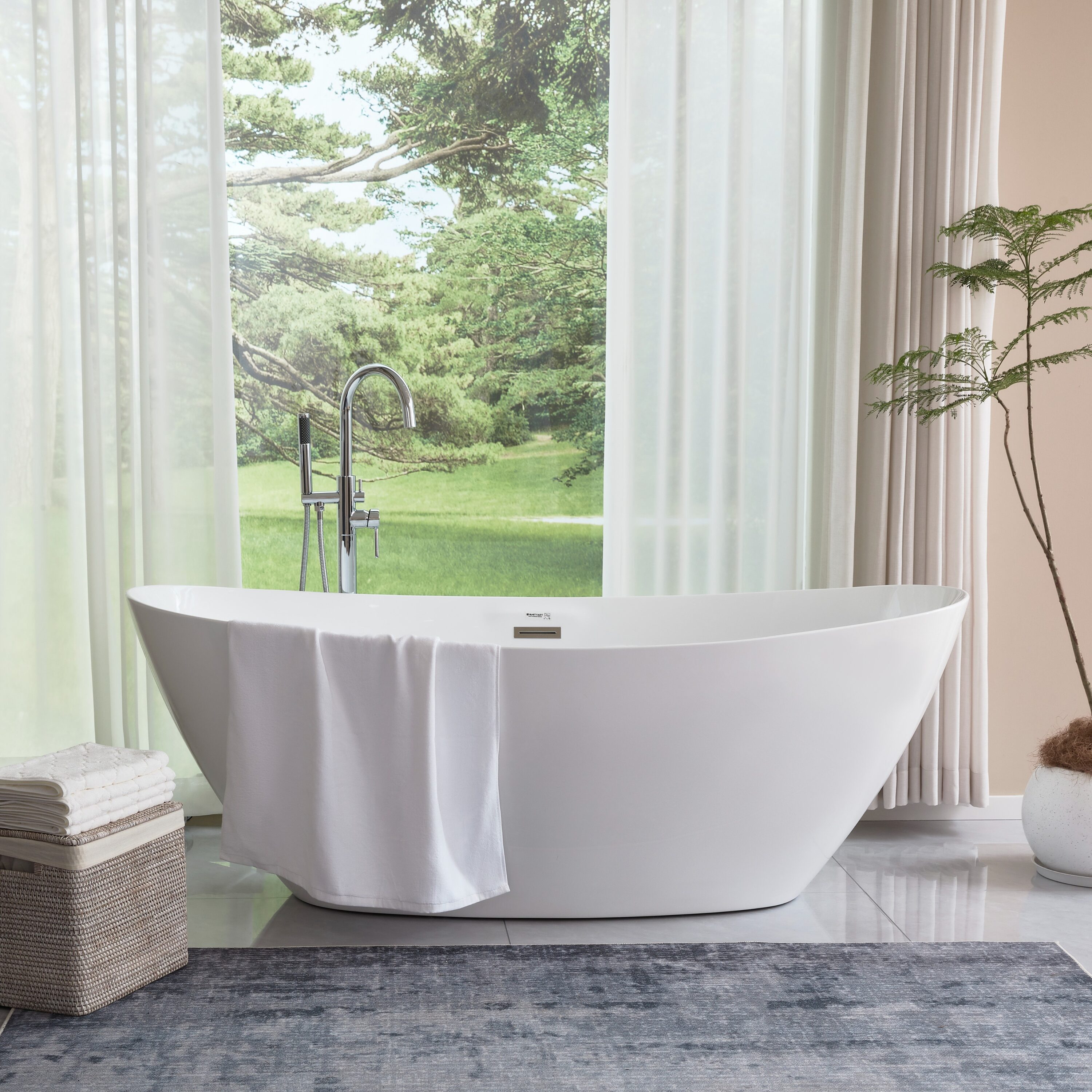 71" White Acrylic Freestanding Soaking Bathtub