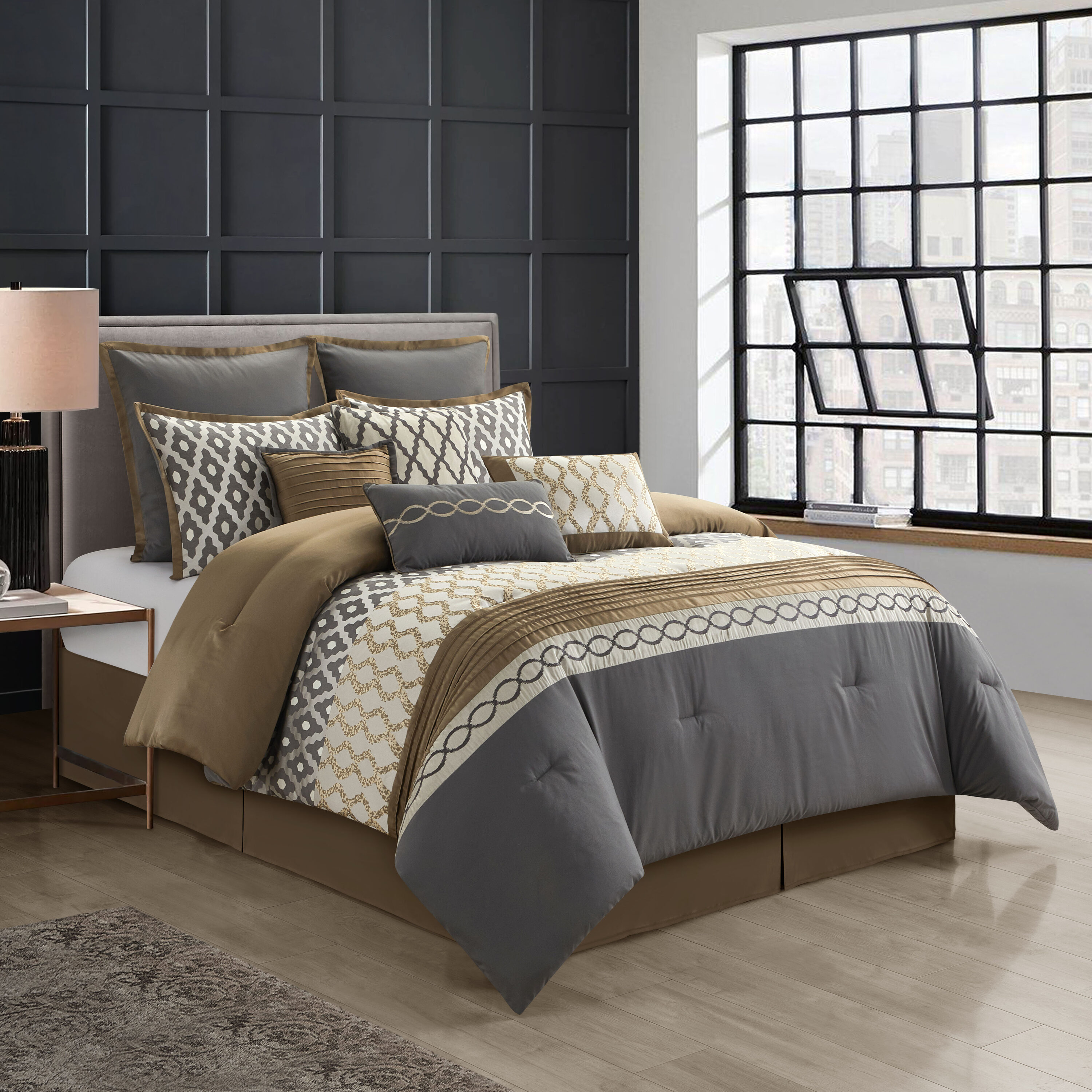 Nanshing CAVAL10-K 10 -Piece Taupe/Grey King Comforter Set
