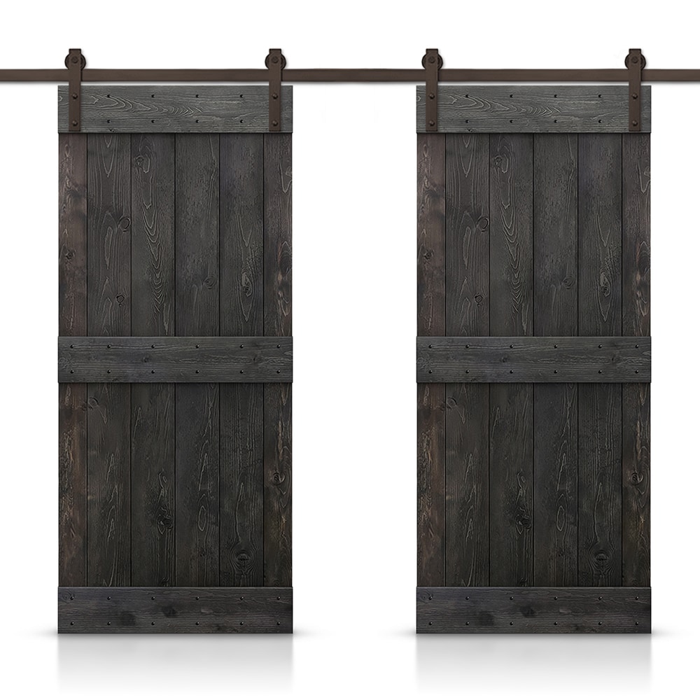 CALHOME CN+(2)S11-AB+03-38DT 76-in x 84-in Charcoal Black Pine Wood Solid core Double Bypass Barn Door (Hardware Included)