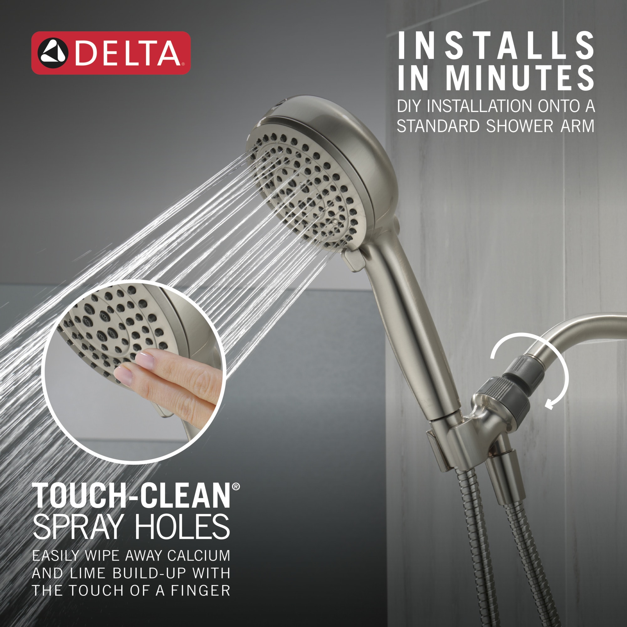 Delta ProClean Spotshield Brushed Nickel 4.5-in Round Handheld Shower ...