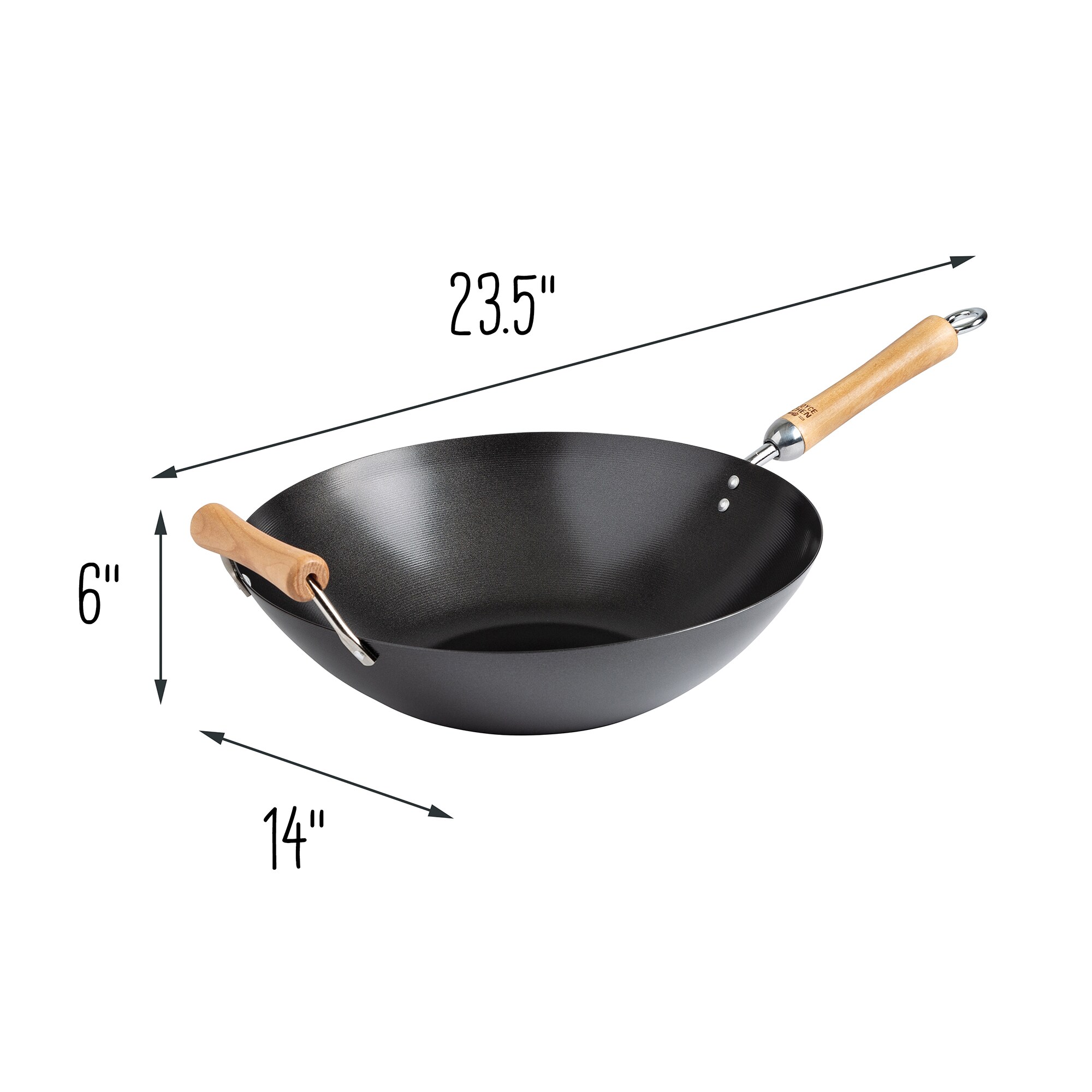 Joyce Chen 14-inch Carbon Steel Nonstick Wok Set with Lid and Bakelite Handles, 4 Pieces, Silver