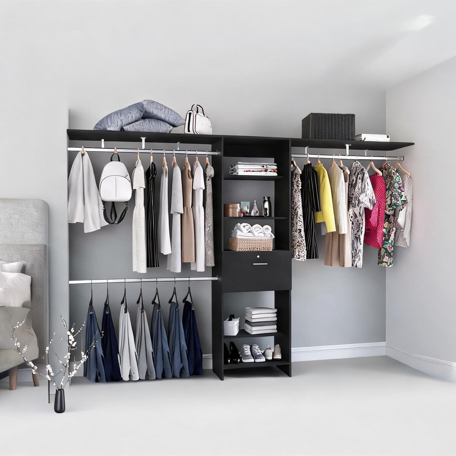 Naturefalls 70 in Bedroom Storage with Storage in Black Particle Board ...