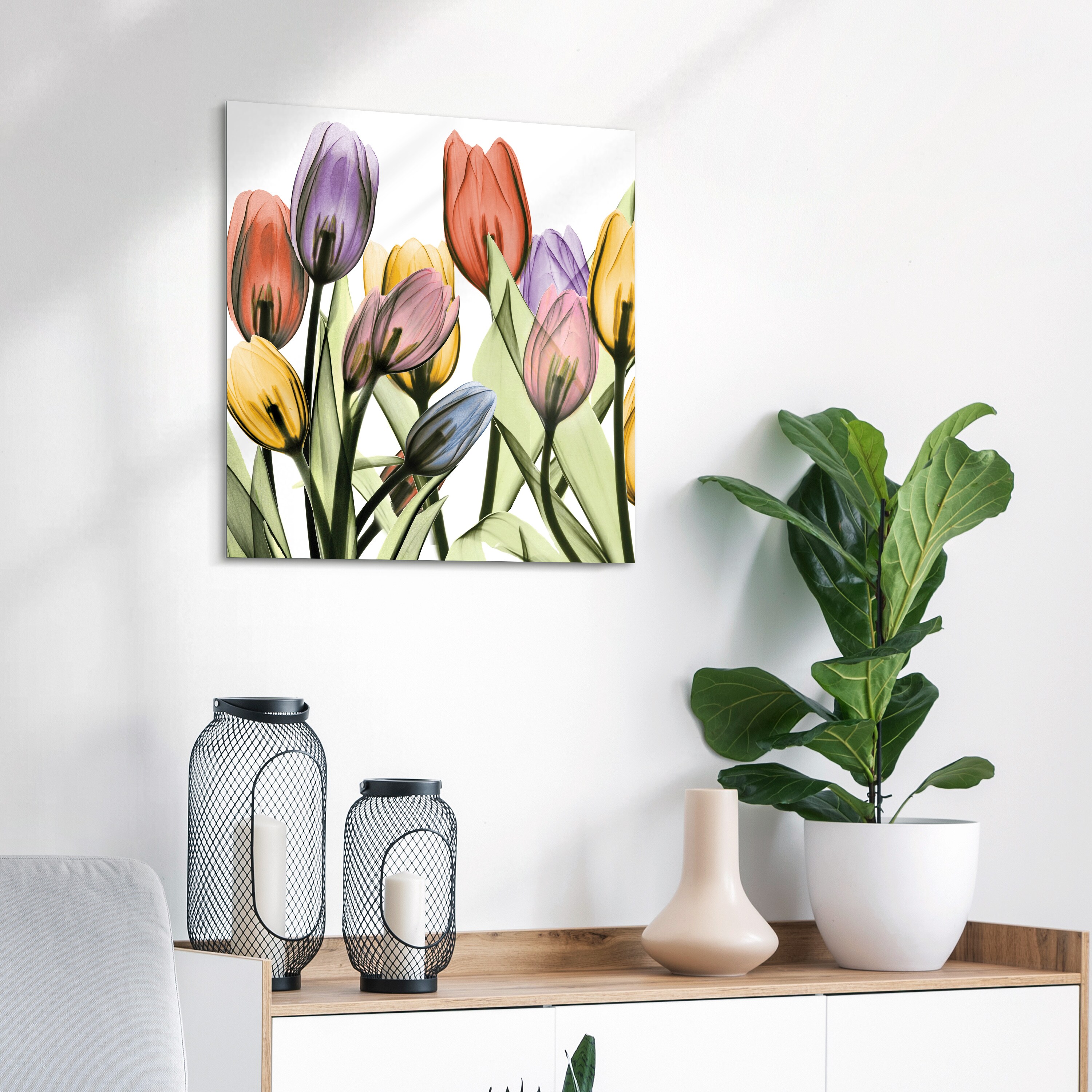 Tulip Scape X-Ray I & II Frameless Tempered Glass Wall Art Set