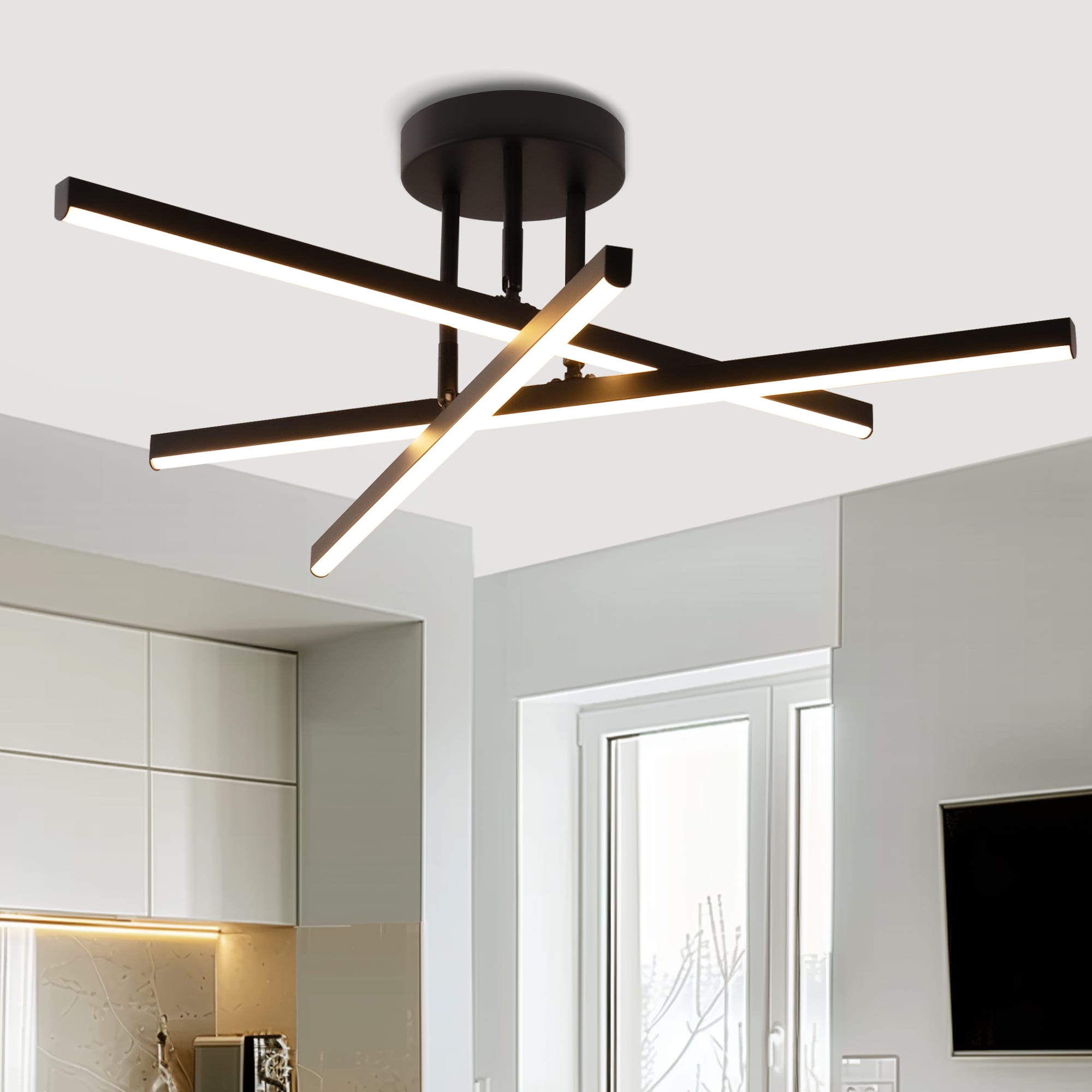 YANSUN LA-BX06101FBL-11 1 -Light 22.8-in Matte Black Integrated LED Semi Flush Mount Light