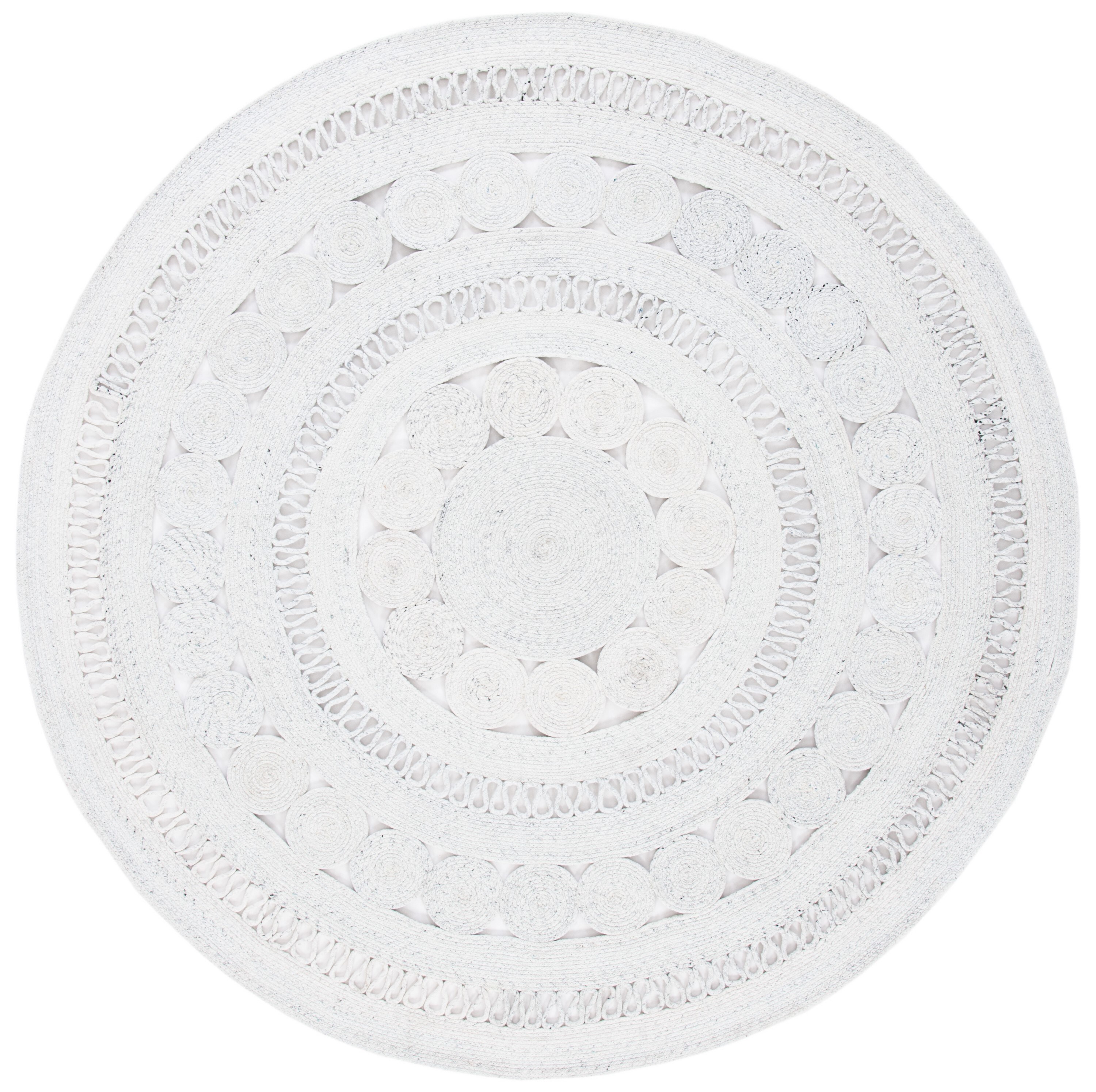 Ivory Hand-Knotted Round Synthetic Area Rug