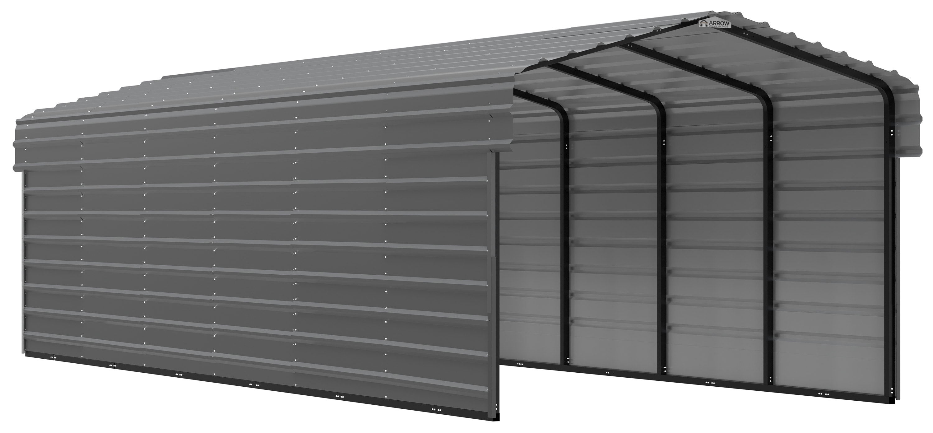 Arrow CPHC102907ECL2 10-ft W x 29-ft L x 7-ft H Charcoal with 2 Side Wall Kits Metal Carport with Metal Roof
