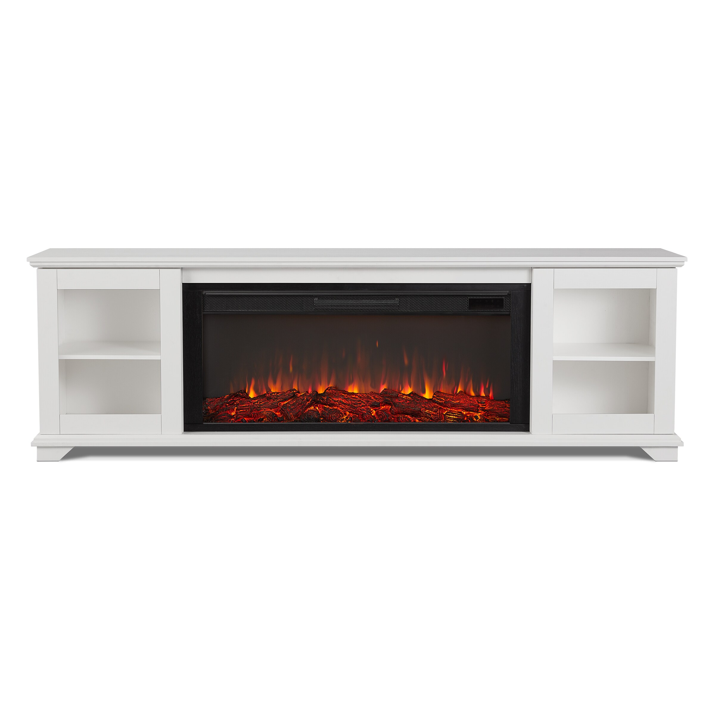 Real Flame 81in W White TV Stand with Fanforced Electric Fireplace in