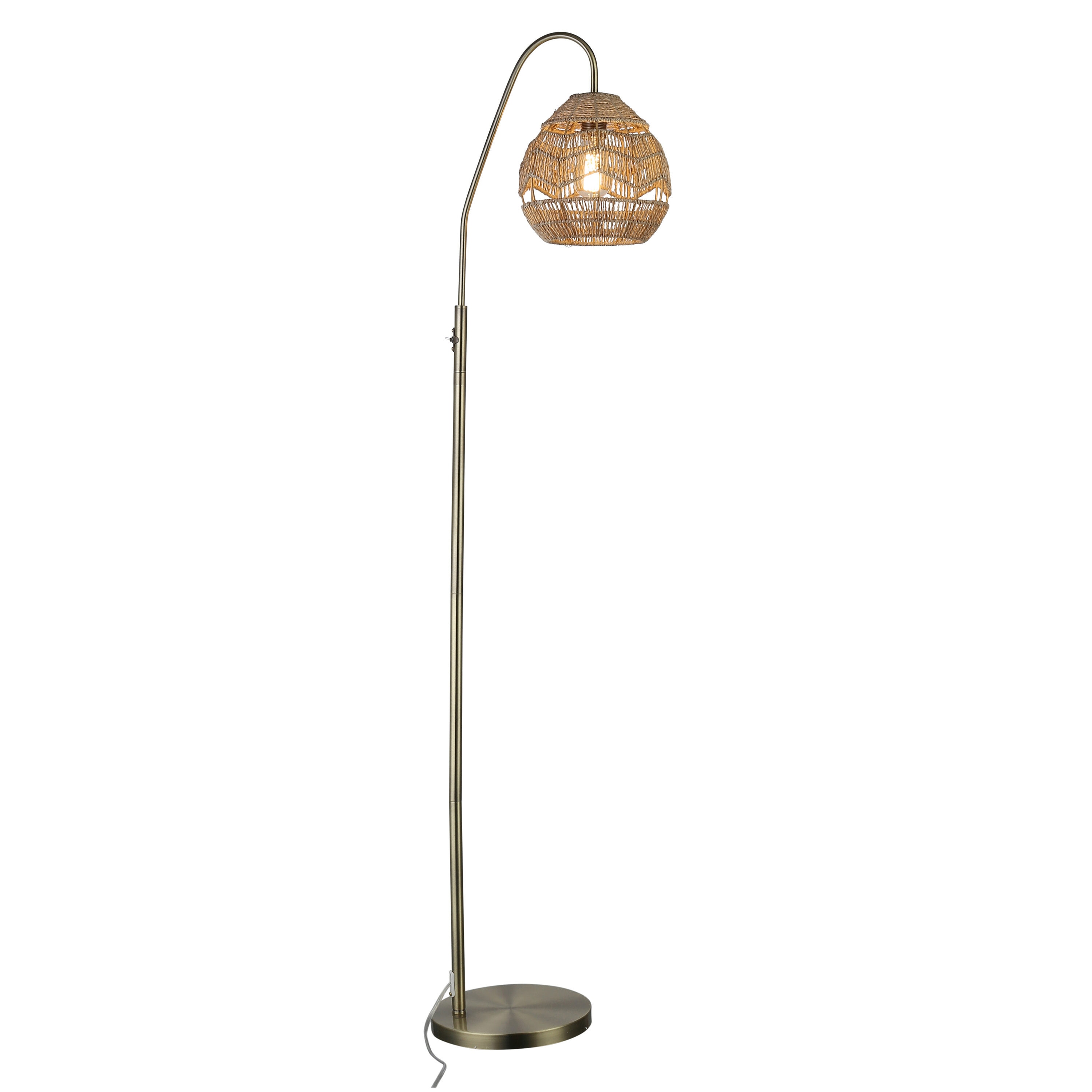 River of Goods 20603 Floor Lamp 63.5-in Brushed gold Downbridge Floor Lamp with Rattan Shade