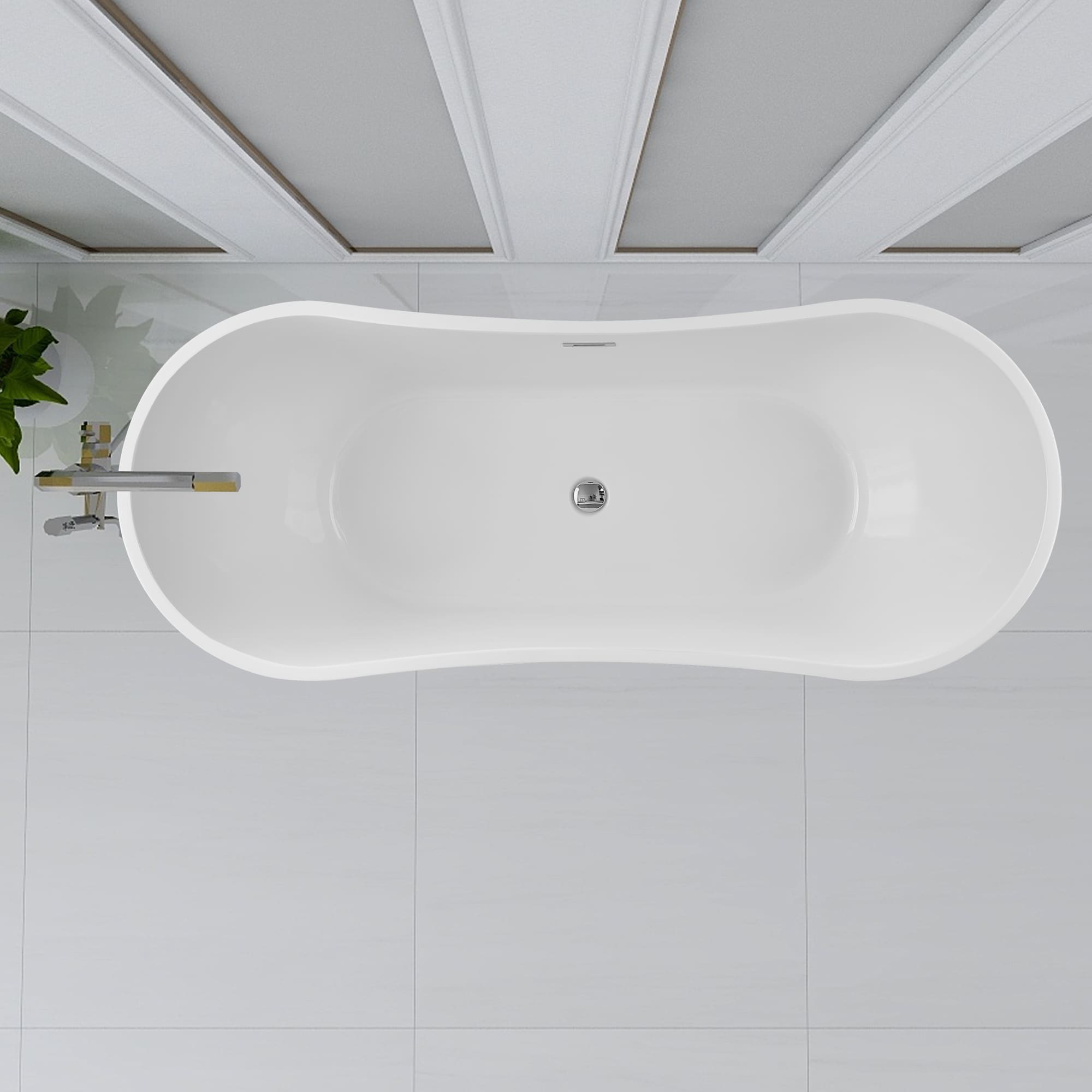 White Acrylic 71" Freestanding Soaking Bathtub with Chrome Drain