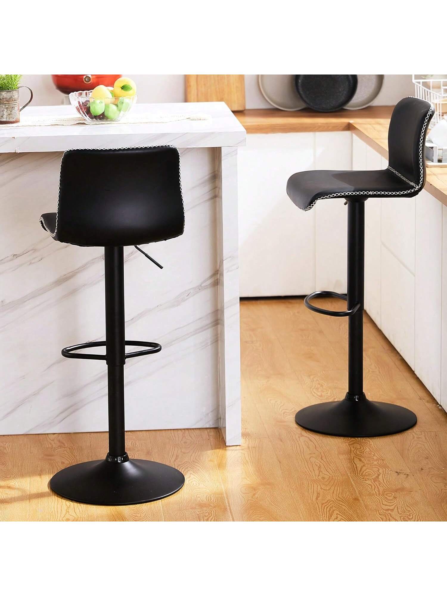 WhizMax GGL-PHO-1611KEFQ Modern Bar Stools Set of 2 Adjustable Swivel Bar Stools Set Upholstered Swivel Bar Stools PU Leather Counter Height Barstools for Bar Kitchen Dining Room Black