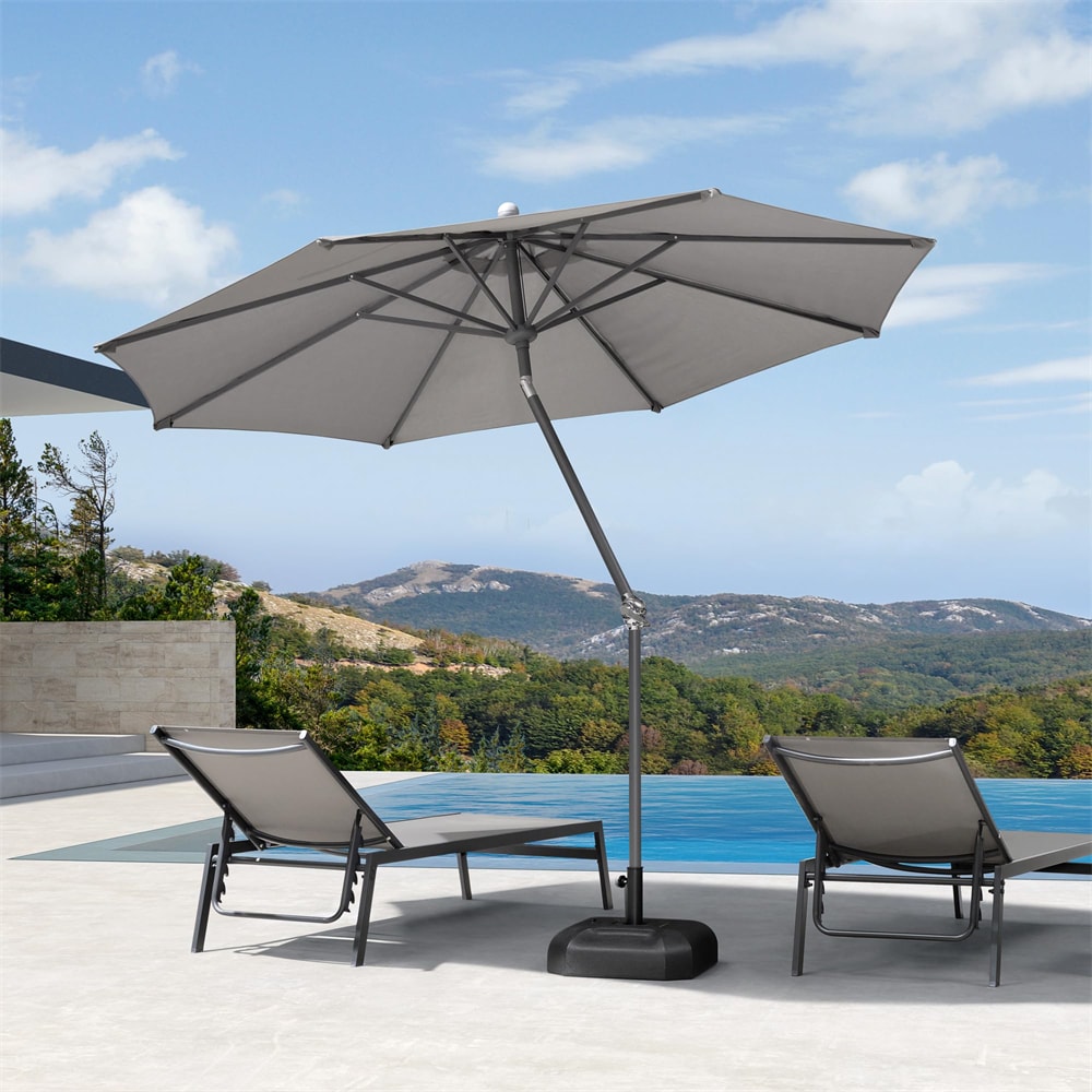 PURPLE LEAF LS03-SZXUM09-LG 9-ft Aluminum Light gray Crank Market Patio Umbrella