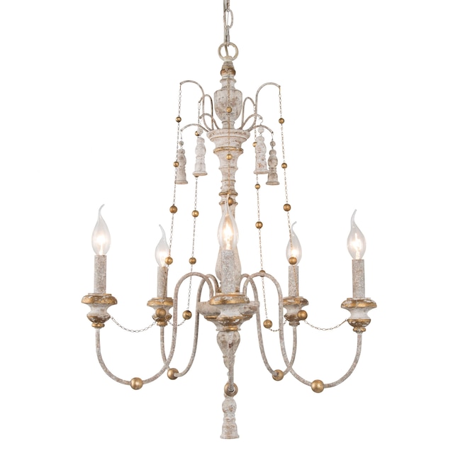 Lnc Meval 5 Light Distressed Gray, French Country Wood Bead Chandelier Diy