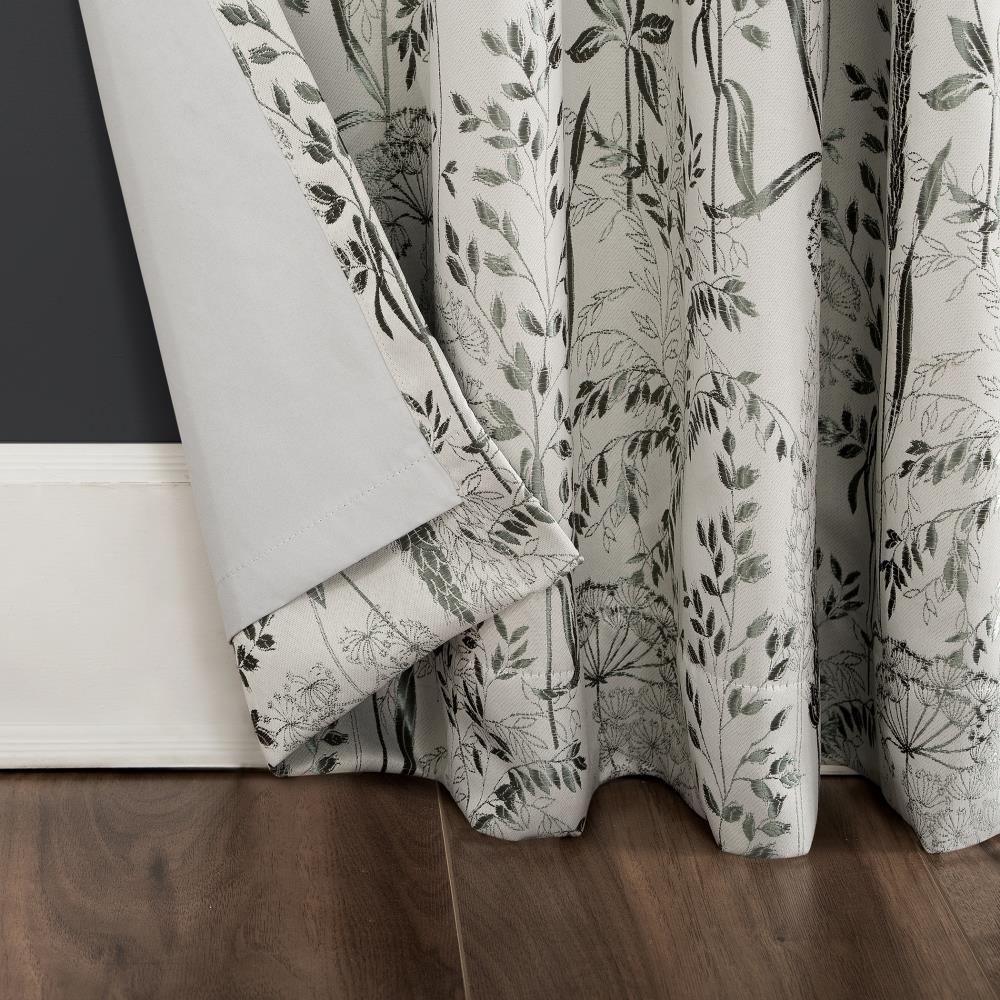 Gray Floral Blackout Polyester Curtain Panel with Rod Pocket