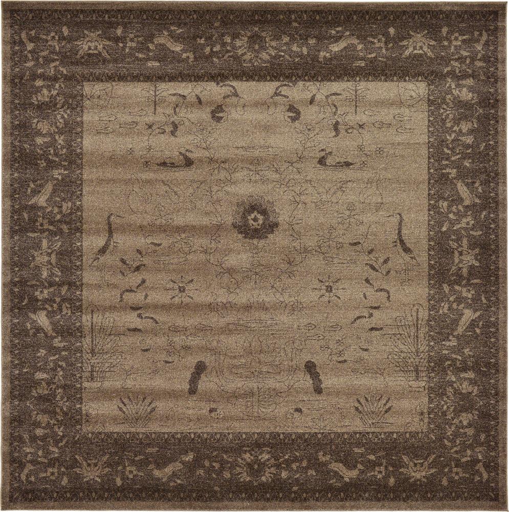 Unique Loom 3120481 Floral La Jolla 10 x 10 (ft) Loomed Polypropylene Light Brown/Dark Brown Square Indoor Floral/Botanical Area rug