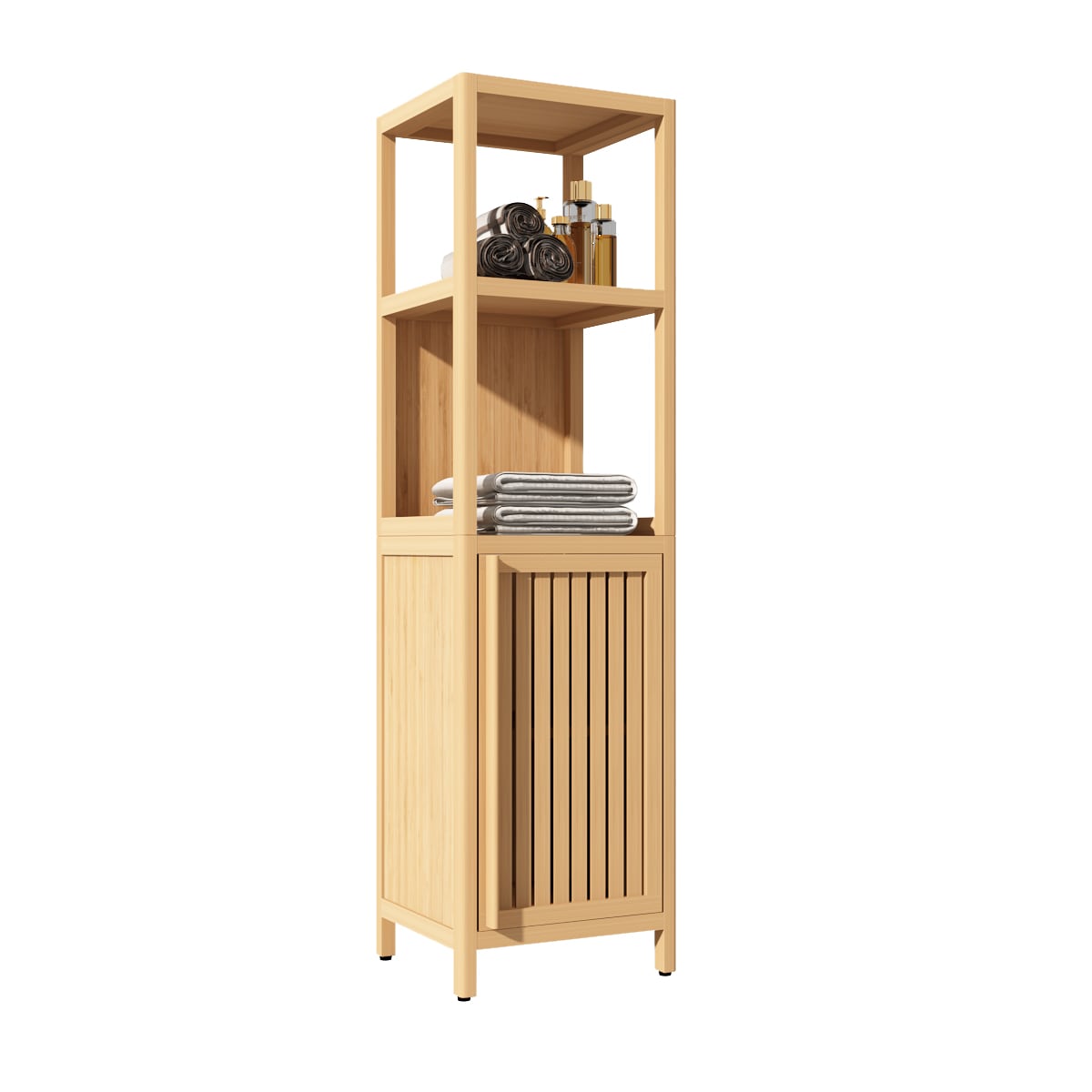 WELLFOR GIGBS-P147165 14-in x 52-in x 12.3-in Natural Wood Freestanding Soft Close Linen Cabinet
