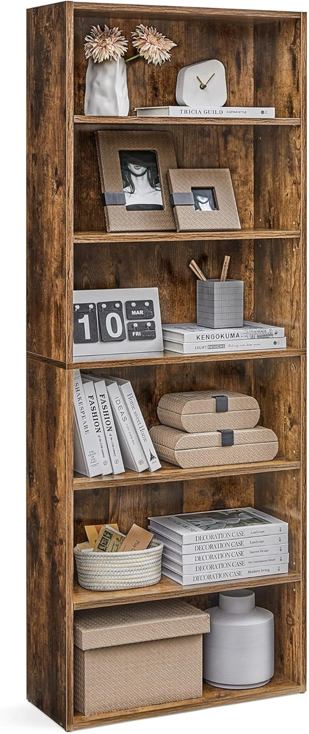SONGMICS HOME LBC166X01 Collection – 6-Tier Open Bookshelf in Rustic Brown (9.4 x 23.6 x 63.3 Inches)