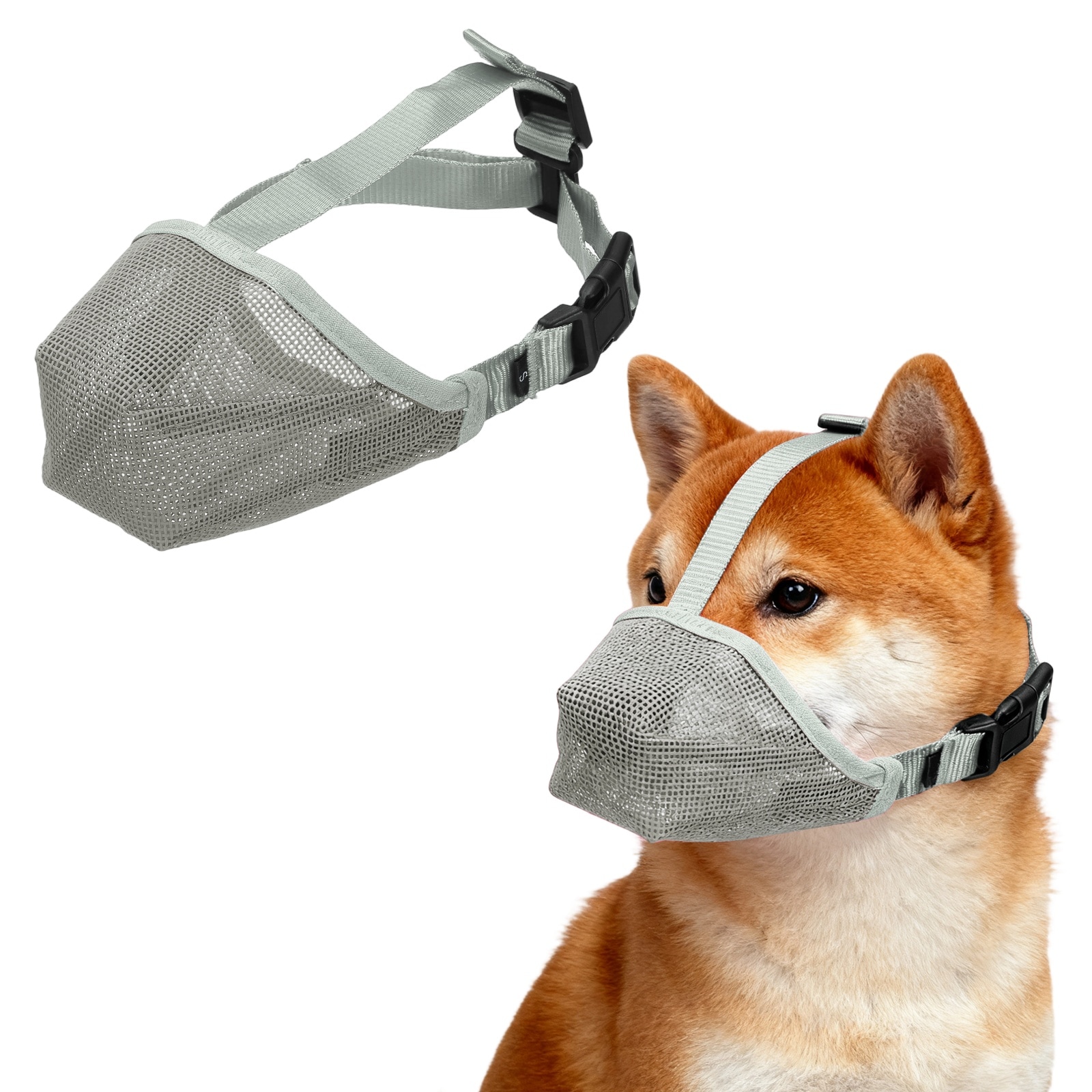 Unique Bargains 1pc Dog Muzzle Soft Mesh Muzzle Adjustable Covered Mouth Guard Breathable (Light Gray S) Intended for Anti Biting Chewing/Small Medium Large Puppies/Grooming/Allows Pant Drink