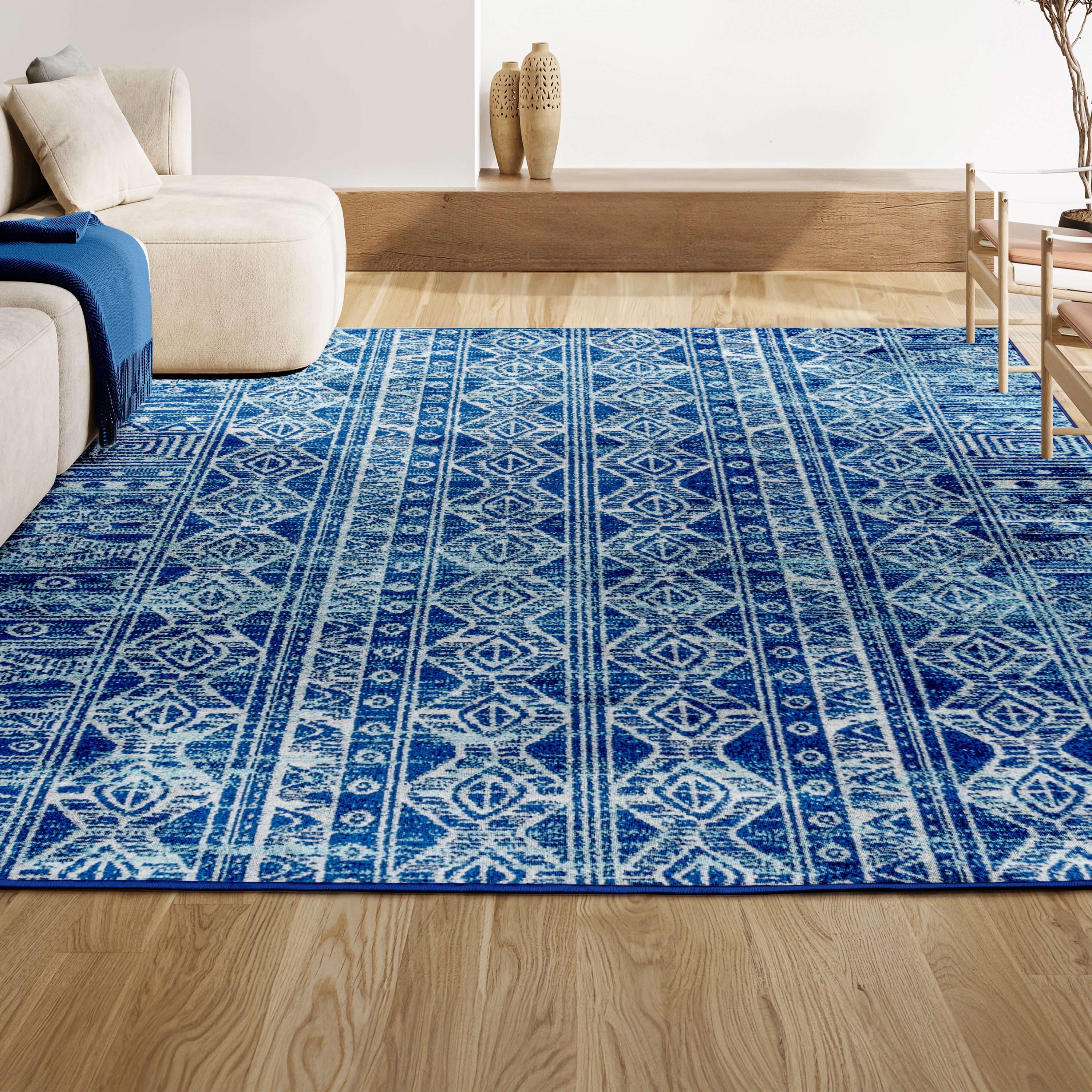 Blue and Gray Synthetic 8' x 10' Moroccan Pattern Area Rug