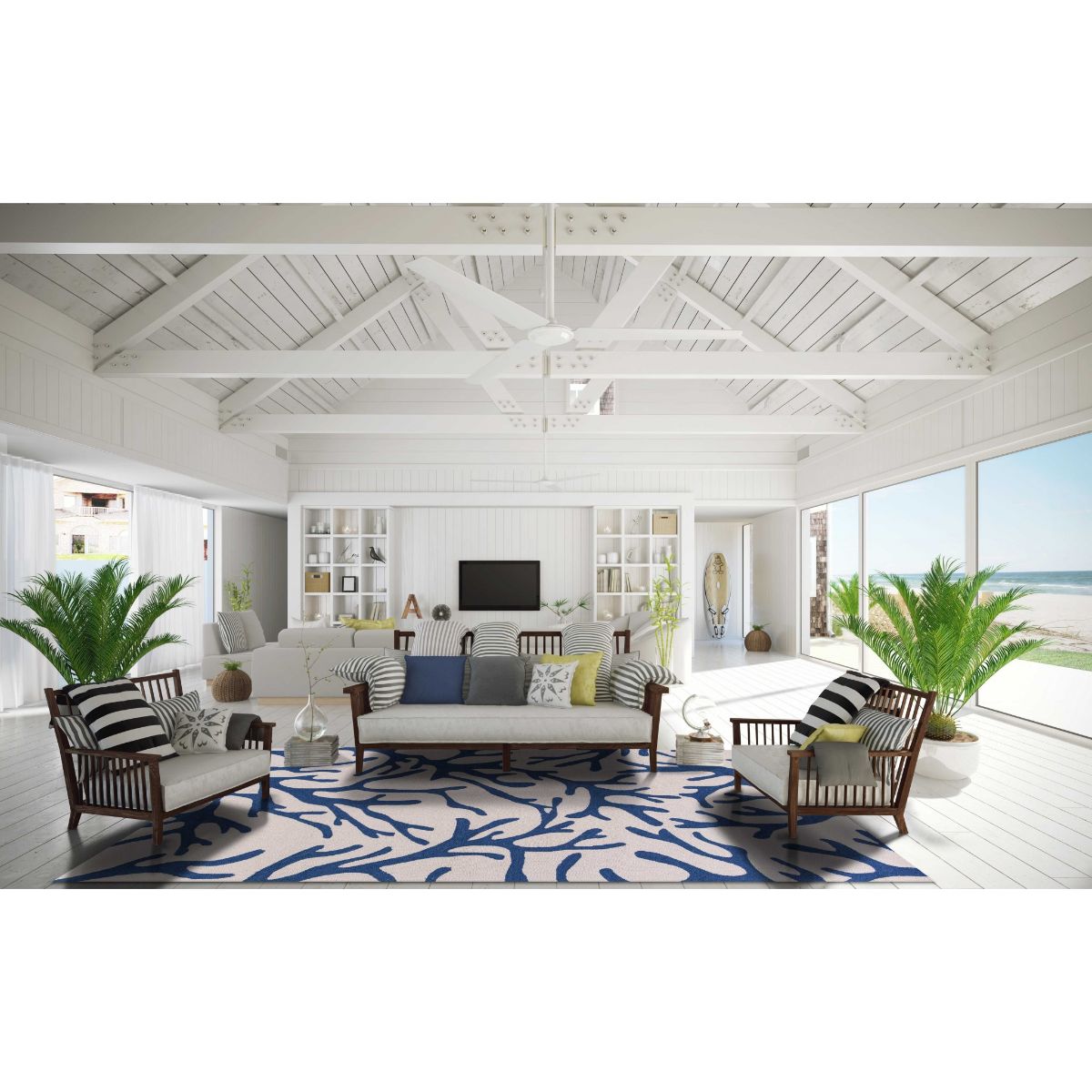 HomeRoots 353944 Bernadette 3 X 5 (ft) Ivory and Blue Indoor Geometric Coastal Area Rug