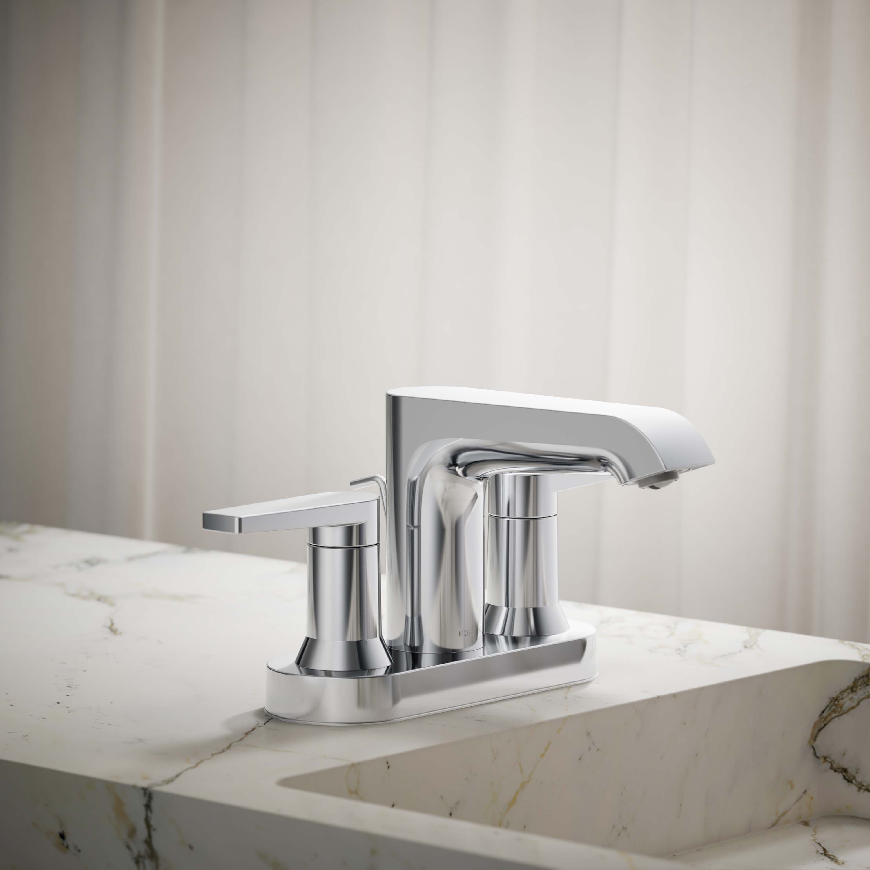 KOHLER K-97094-4-CP Hint Polished Chrome 4-in centerset 2-handle WaterSense Low-arc Commercial/Residential Handle Bathroom Sink Faucet with Deck Plate