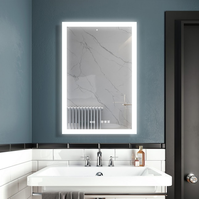 Wellfor Led Bathroom Mirror 24 In W X 36 H Lighted White Rectangular Fog Free Frameless The Mirrors Department At Com - What Is The Best Led Bathroom Mirror
