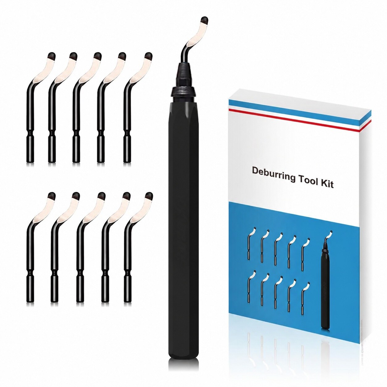 CYIKE  Deburring Tool Set 11 Pieces High Speed Steel Rotary Burr Removal Blades with Black Hex Shape Handle for Metal Plastic and Resin Work