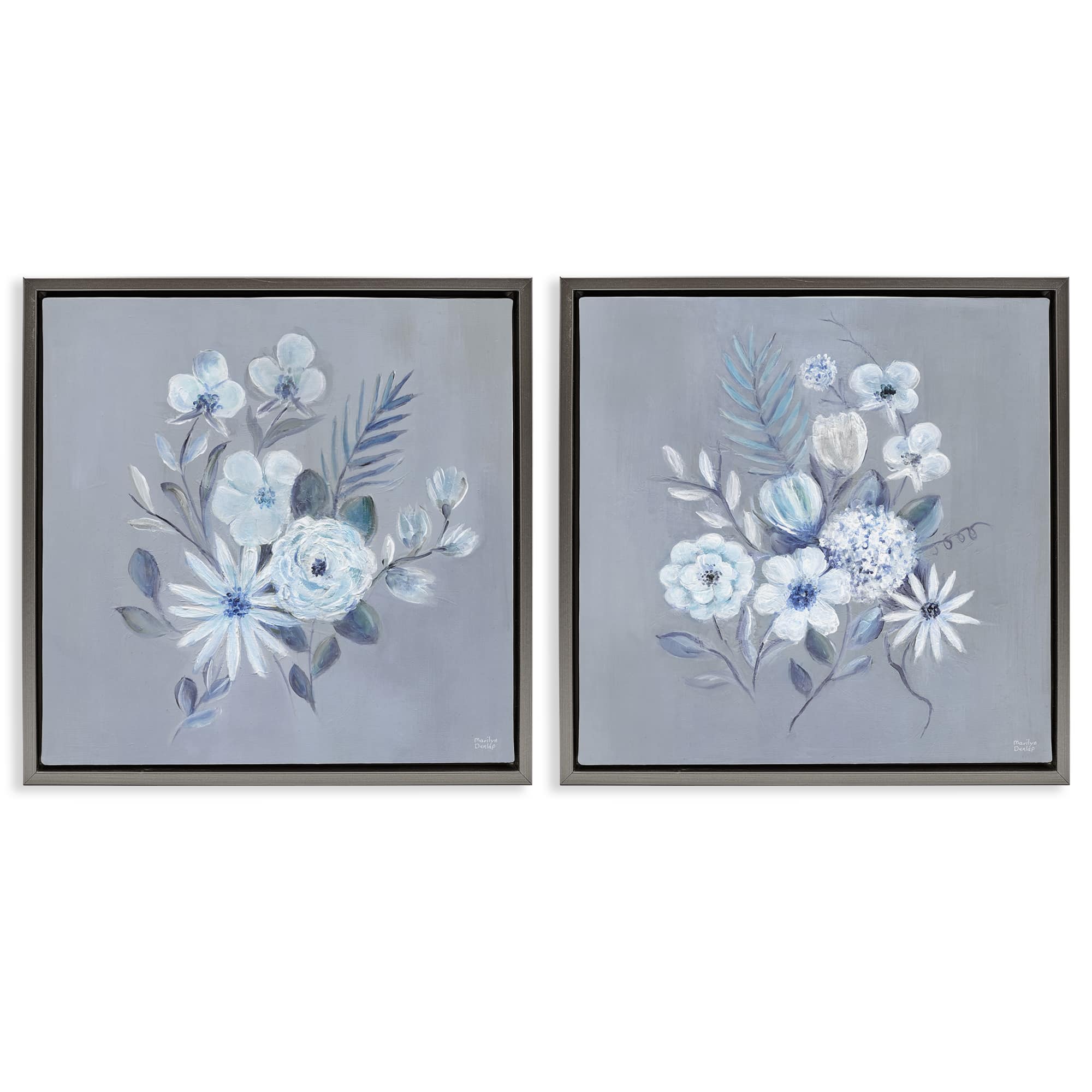 Stupell Industries B2-724-FFL-2PC-24X24 Delicate Flower Bunches 2 Piece Gray Framed Floater Canvas Set By Marilyn Dunlap 25 x 25