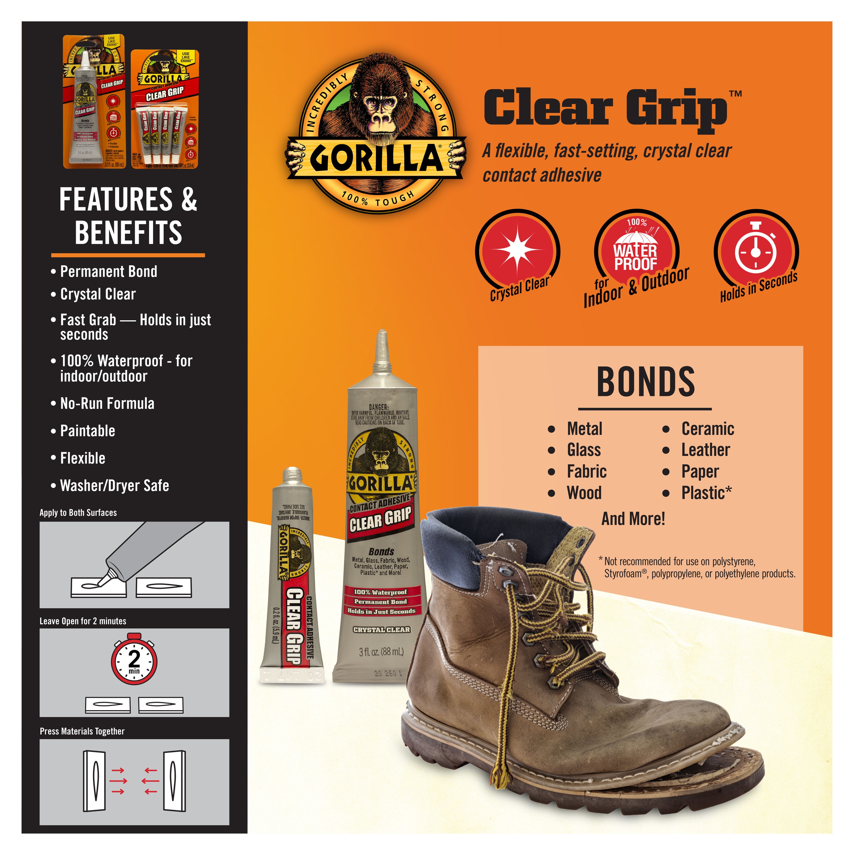 Gorilla Clear Grip 3-fl oz Liquid Bonding Waterproof, Quick Dry, Flexible  Multipurpose Adhesive in the Multipurpose Adhesive department at