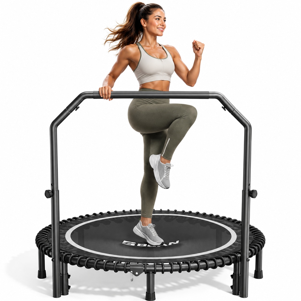 BCAN  BT2 48 Inch Mini Fitness Trampoline for Adults 550LBS Capacity Adjustable Handle Quiet Bungee Rebounder Stable Indoor Outdoor Home Workout Trampoline