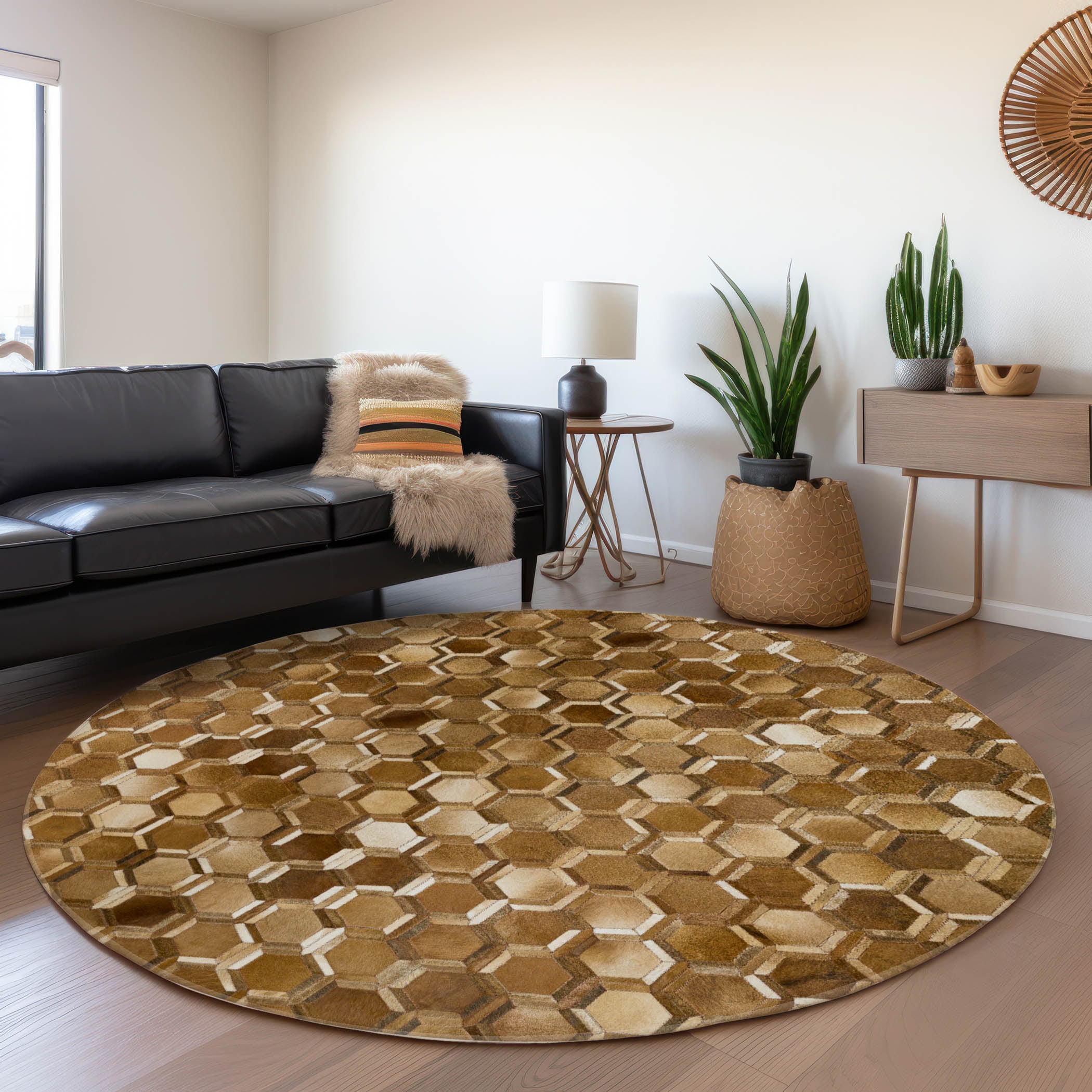 Addison Rugs AMF97BR8RO Mayfield AMF97BR 8 x 8 (ft) Loomed Polyester Brown Round Indoor Abstract Machine washable Area rug