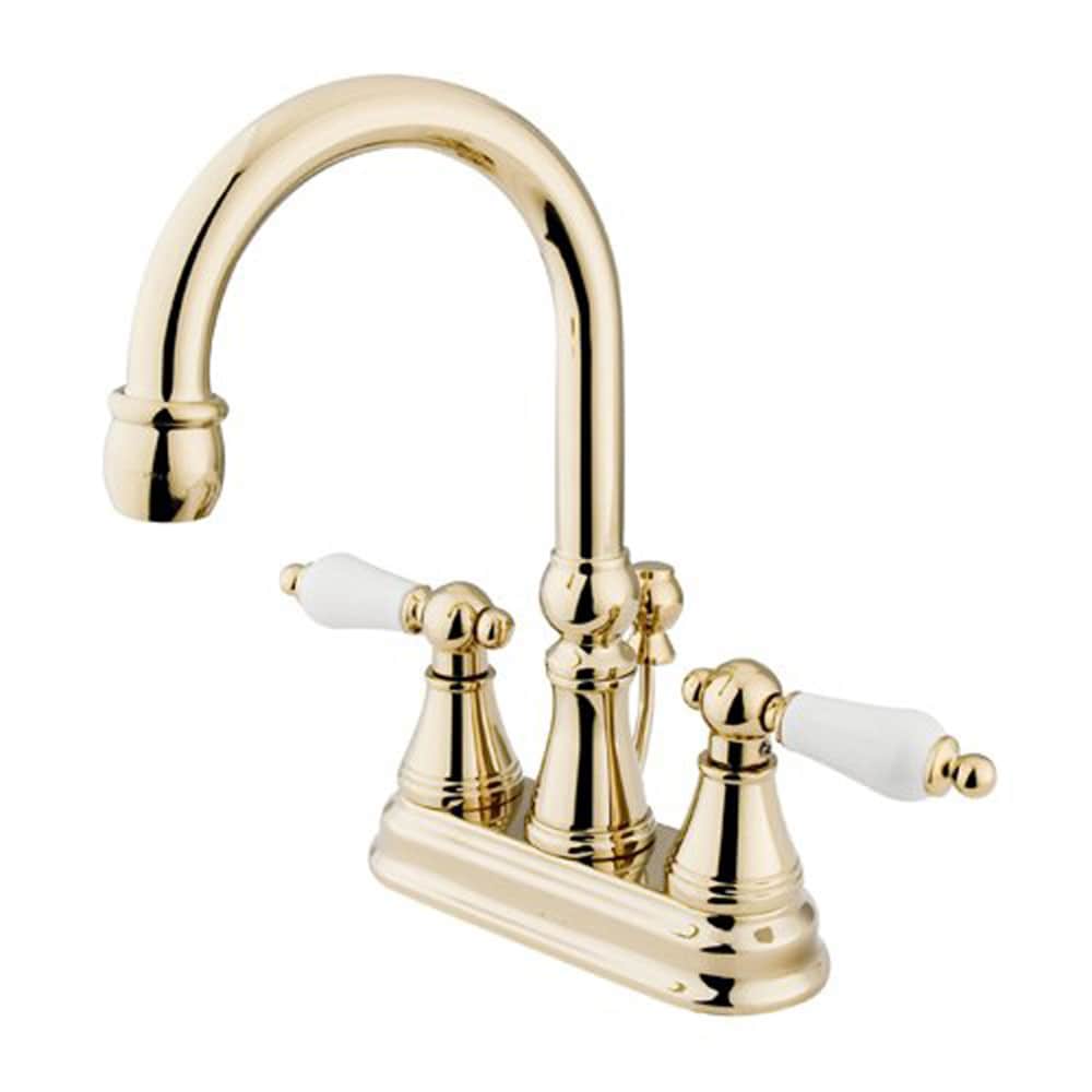 KINGSTON Brass KB1602PL Heritage 4 Centerset Lavatory Faucet with Porcelain Lever Handle Polished Brass