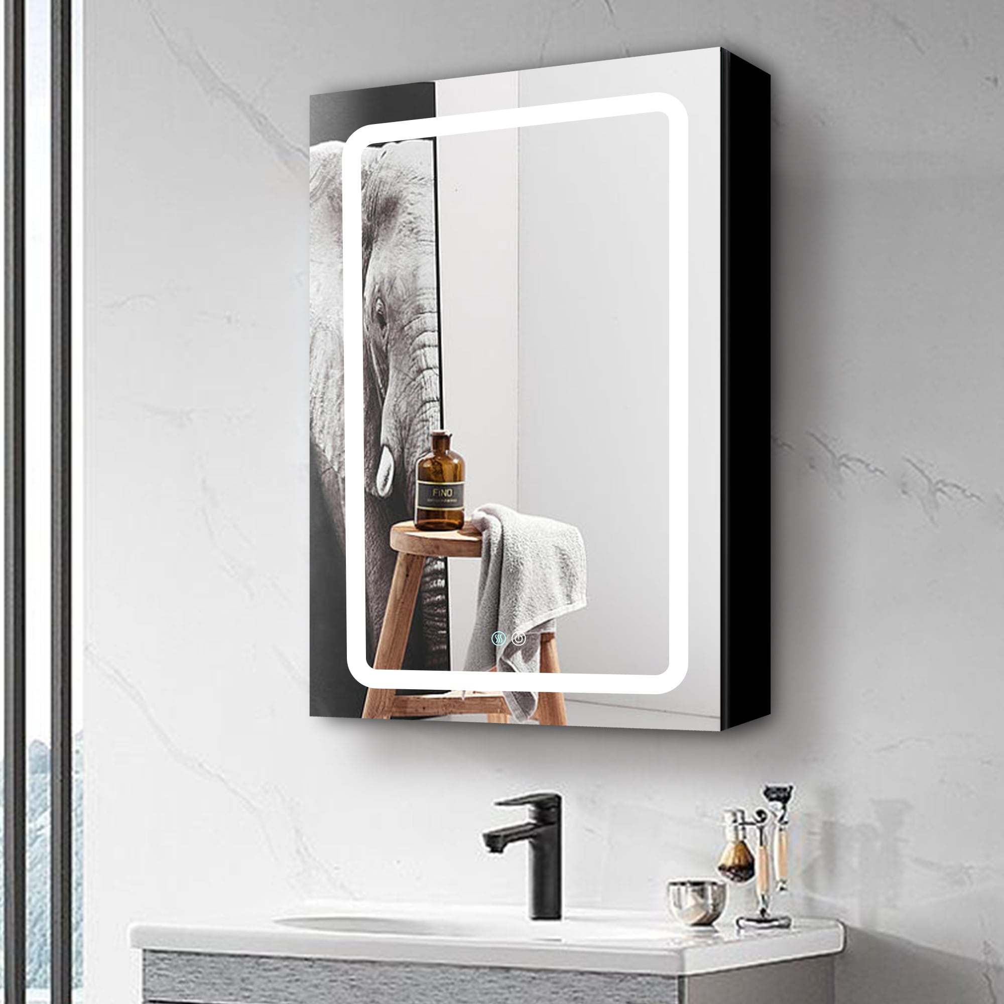 AAZJ 30-in x 20-in LED Fog Free Surface/Recessed Mount White Mirrored Soft Close Medicine Cabinet