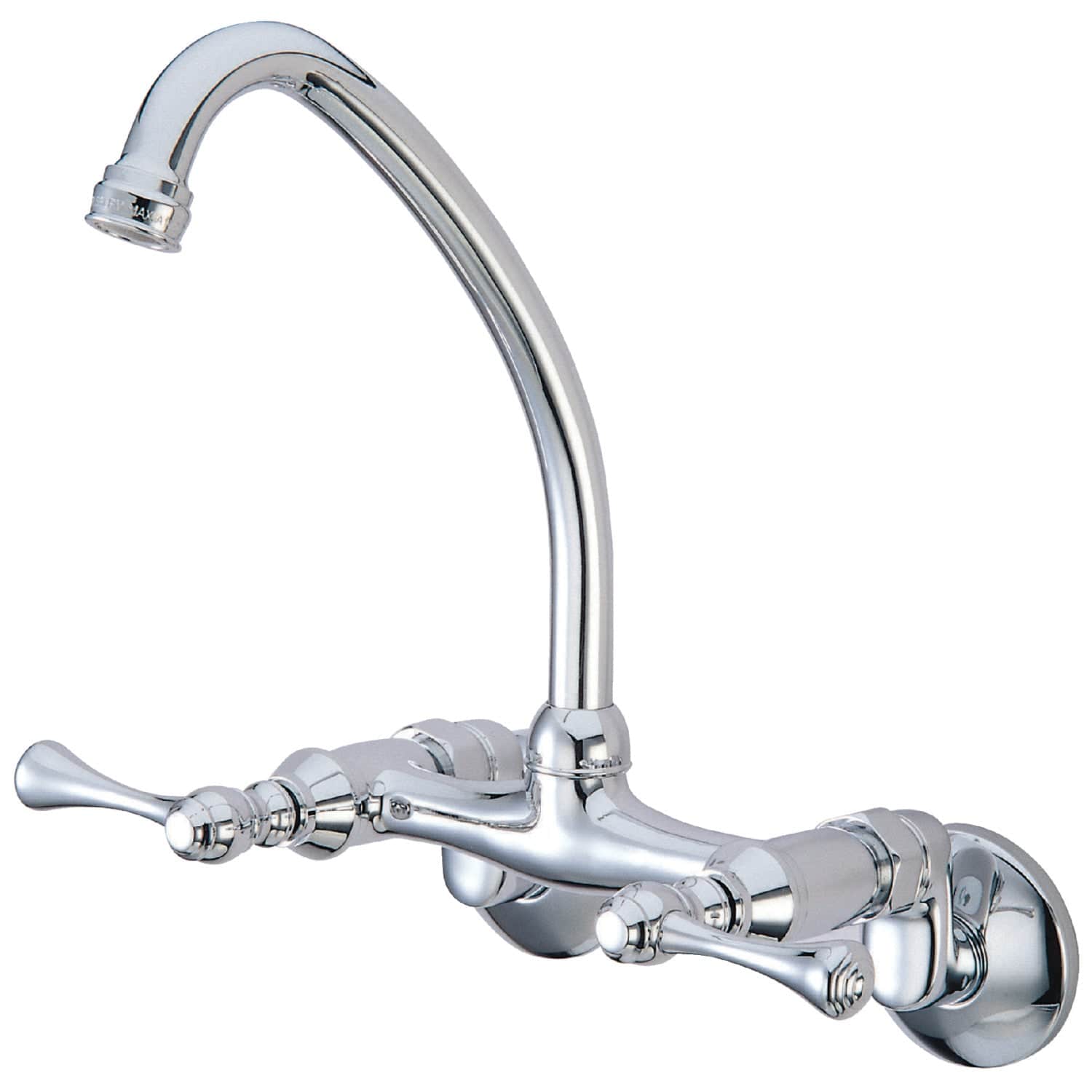 Kingston Brass KS314C Kingston Double-Handle 2-Hole Wall-Mount Bridge Kitchen Faucet in Polished Chrome 1.8 GPM