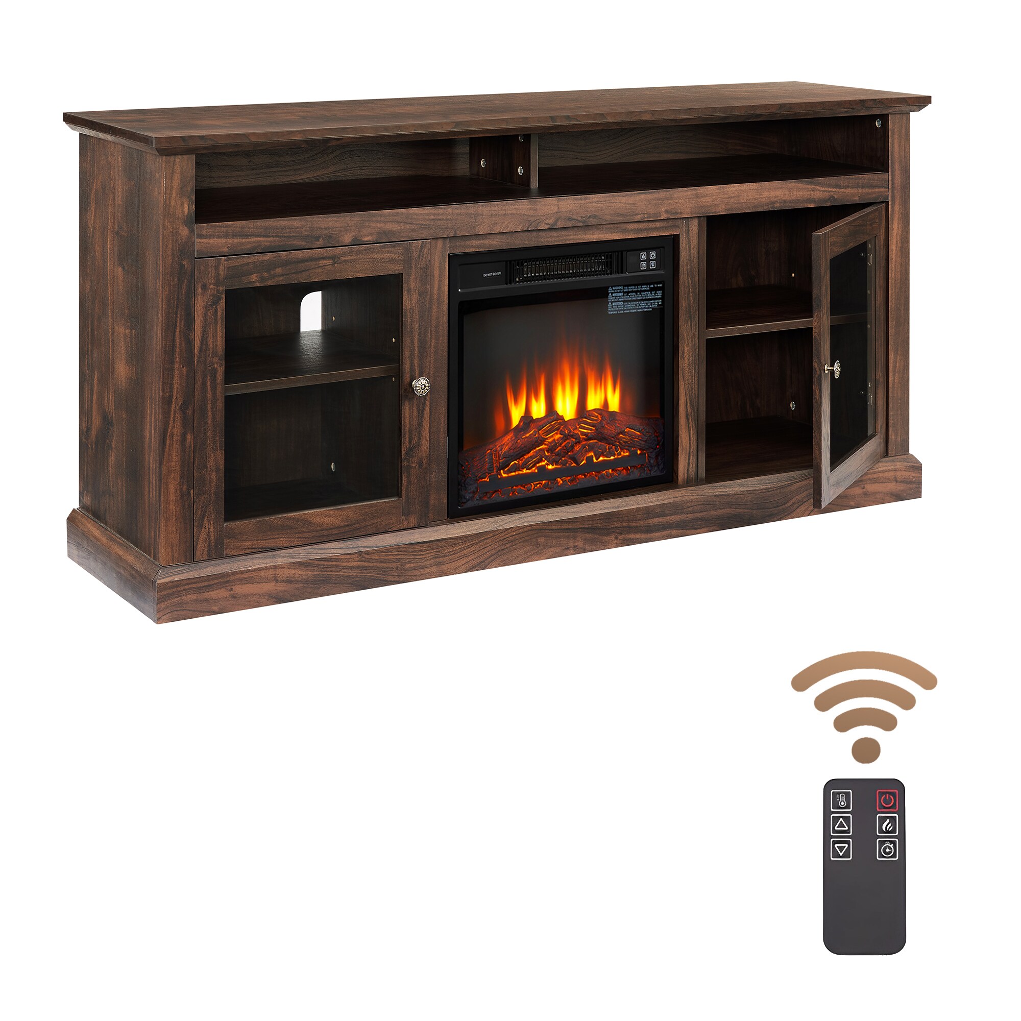 Sunrinx 60-in W Brown TV Stand with Fan-forced Electric Fireplace MG63-17-GSD Sansujyuku sansujyuku.com