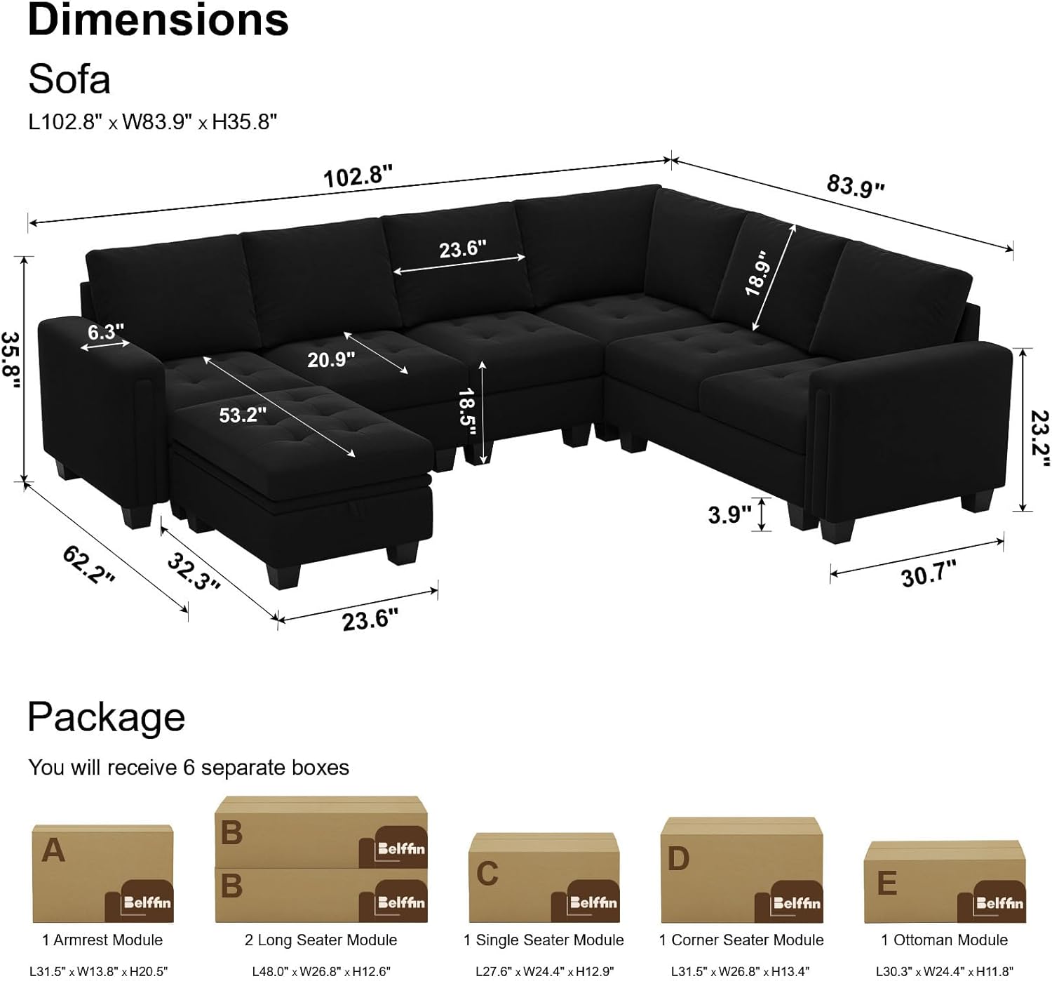 Belffin BF067-A2BCDE-BLACK futons - View #2