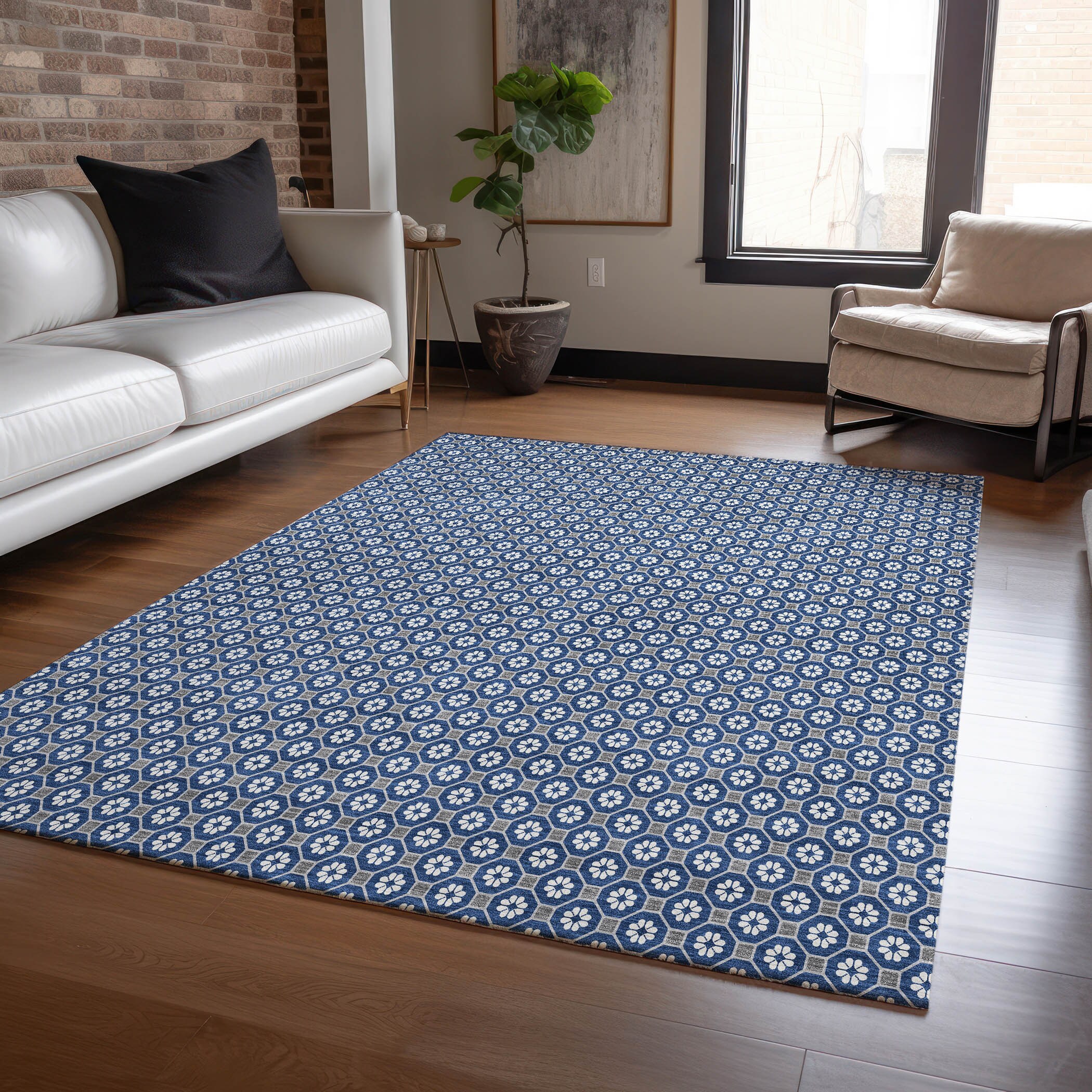 Addison Rugs ACN1433NA8X10 Chantille ACN1433NA 8 x 10 (ft) Polyester Navy Rectangular Indoor/Outdoor Geometric Machine washable Area rug