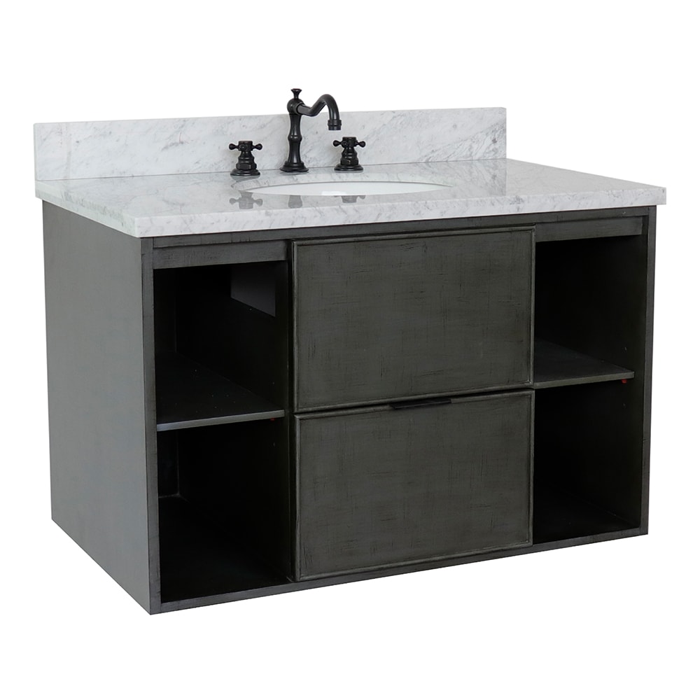 Bellaterra Home The Scandi Collection 37-in Linen Sage Gray Undermount Single Sink Floating Bathroom Vanity with White Carrara Marble Top -  LV0502-CAB-LY-WMO