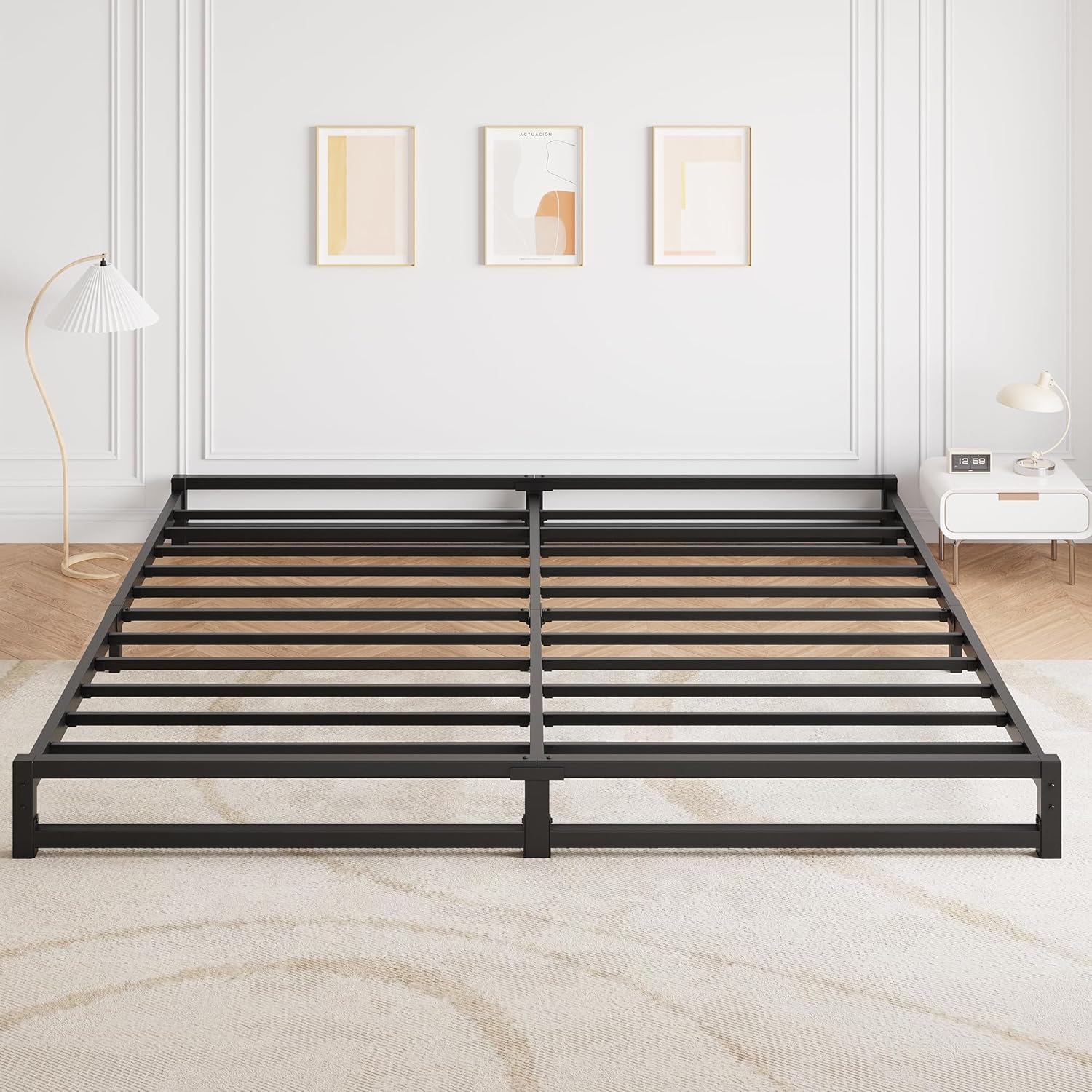Qeetex LHF-BED-PHO-11AKXJK0 6 Inch King Size Bed Frame Heavy Duty Metal Platform Bed Frame with Steel Slat Support Mattress Foundation No Box Spring Needed Noise Free Black
