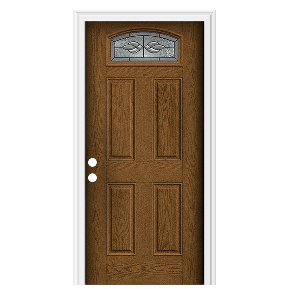 RELIABILT - 36-in x 80-in x 4-9/16-in Fiberglass Right-hand inswing Medium Oak Stained Prehung Re...