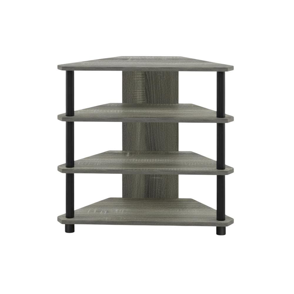 FurniFact Wooden TV stand French Oak Grey Black finish 4-Tier Storage Living Room | BO2807915WHT